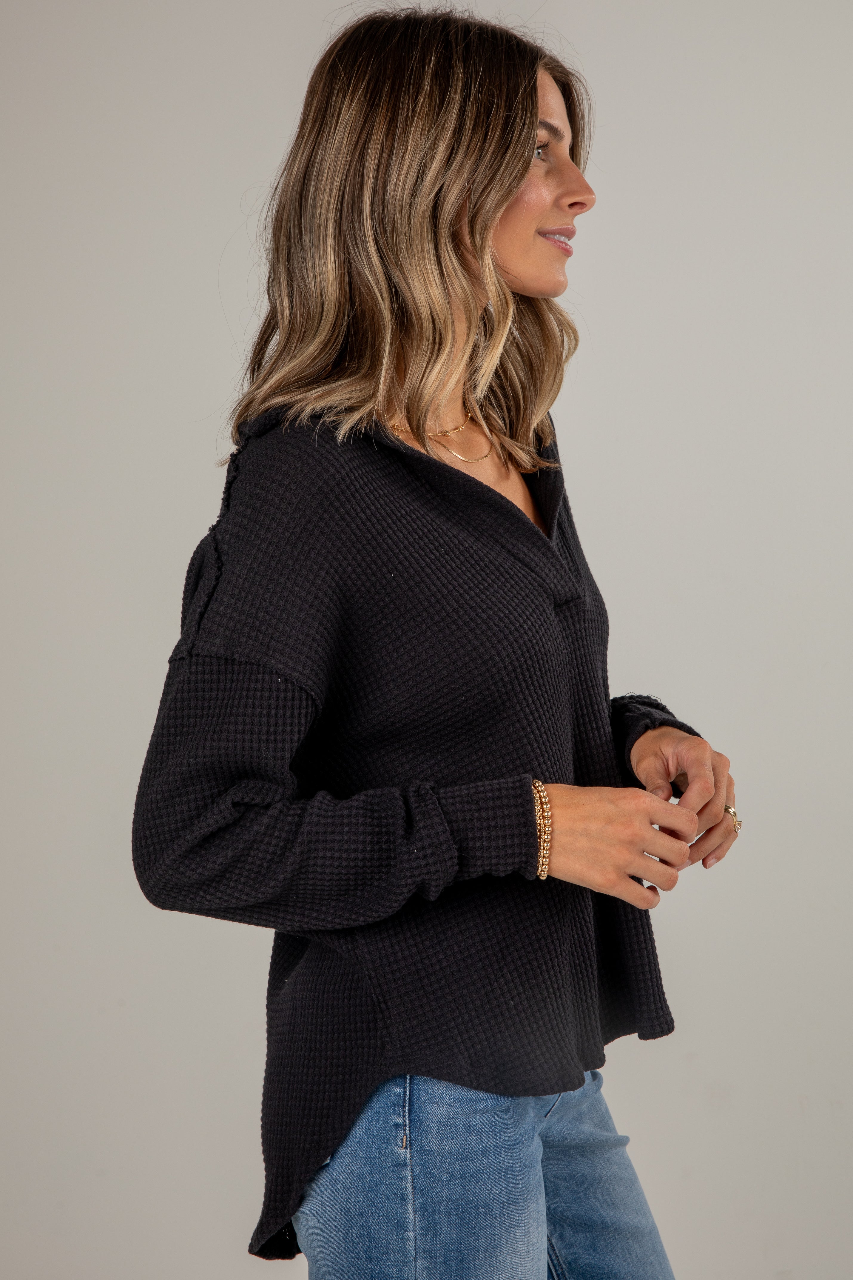 FINAL SALE - Casual Coziness Collared Waffle Knit Top