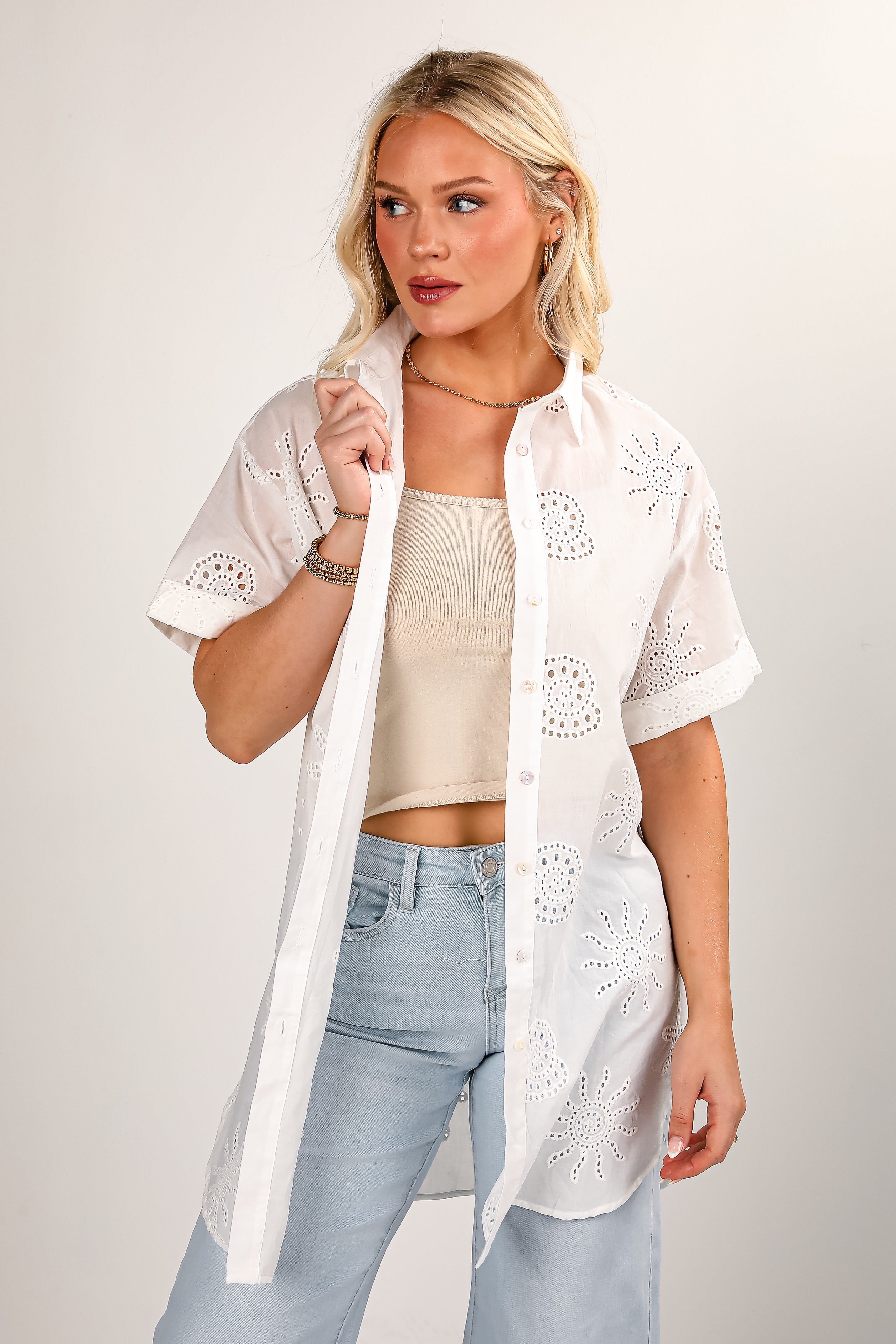 FINAL SALE - Let's Go Abroad White Eyelet Tunic