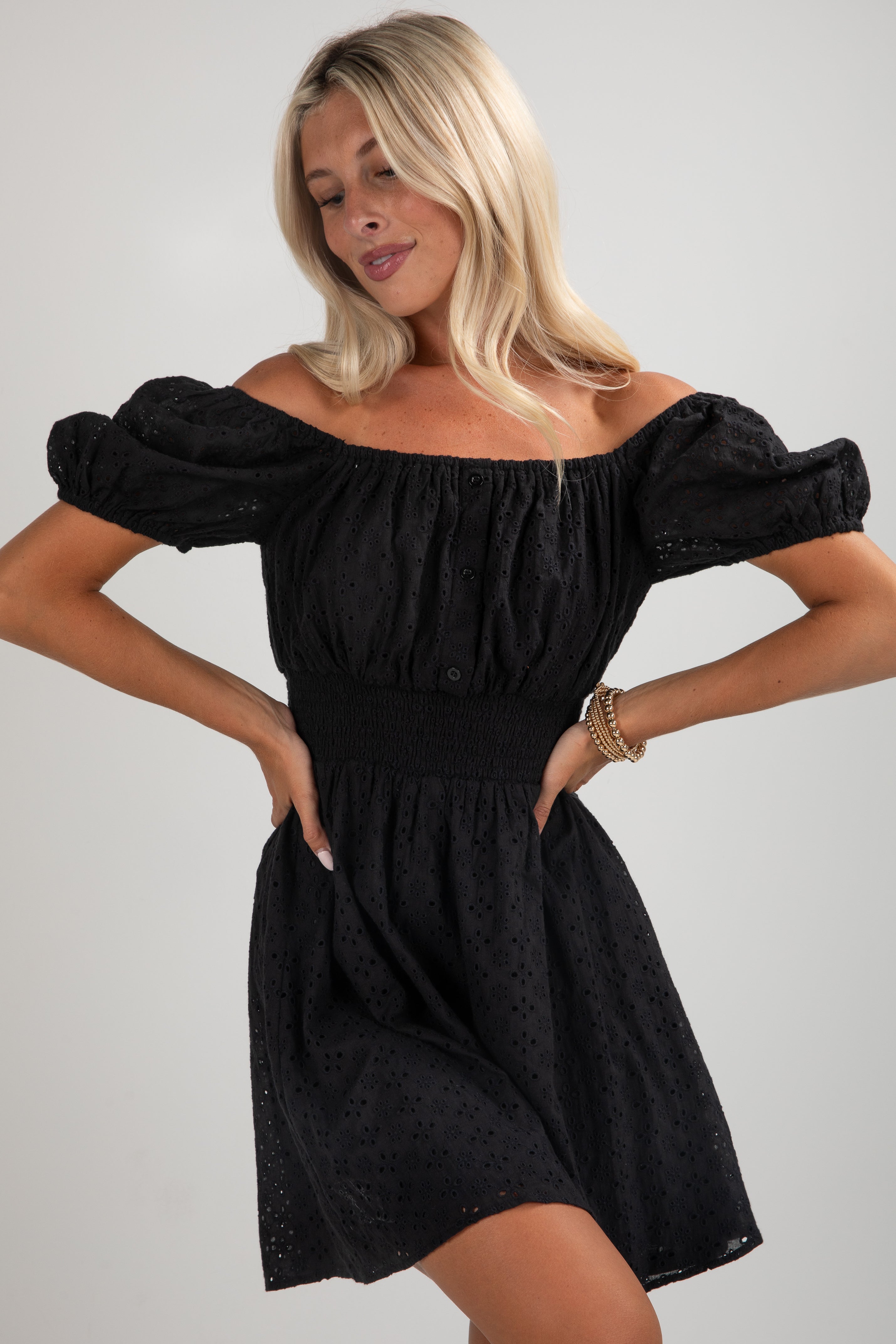 FINAL SALE - Sweet Like Honey Black Eyelet Mini Dress