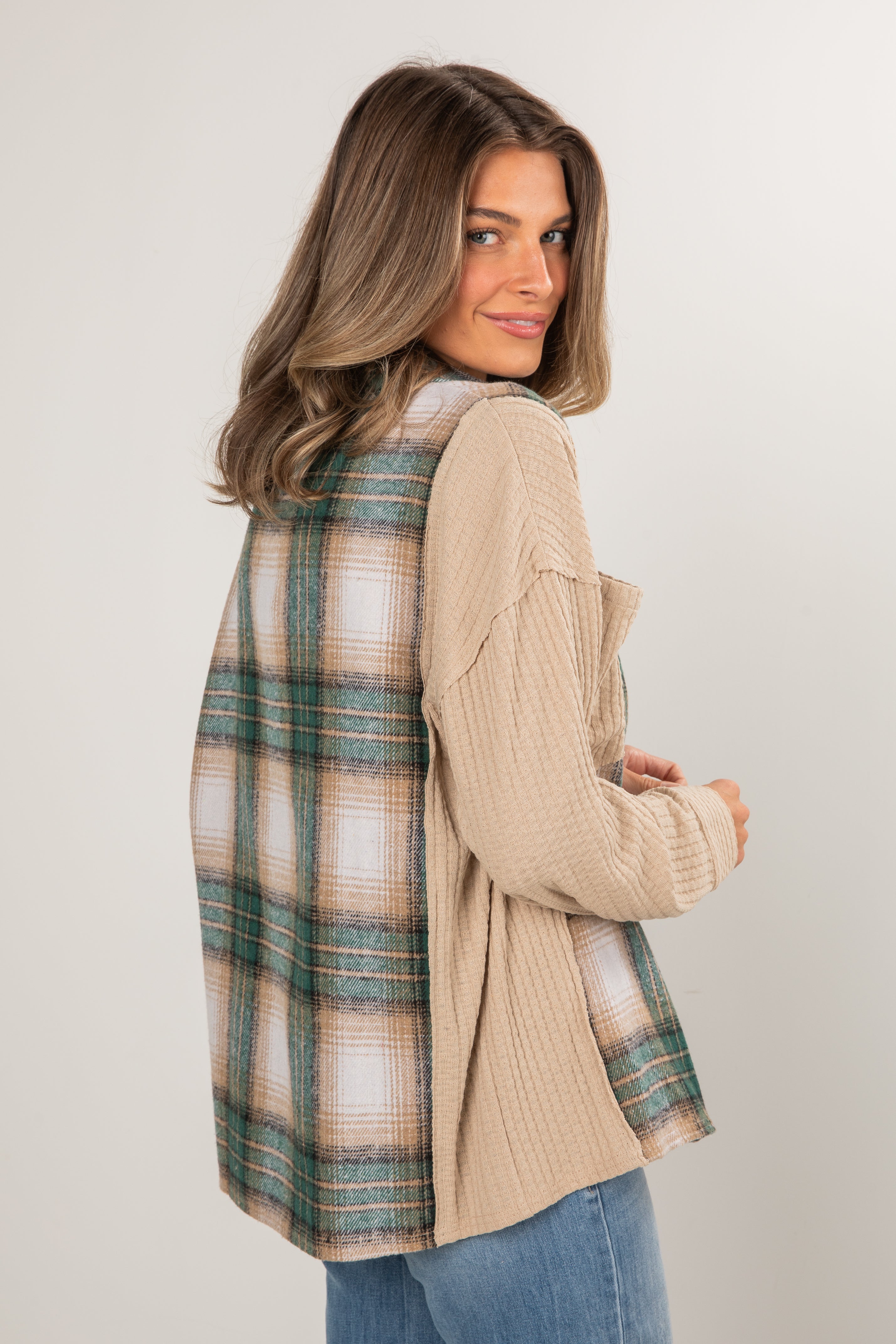 FINAL SALE - In A Dream Taupe Waffle Knit Contrast Flannel - DOORBUSTER