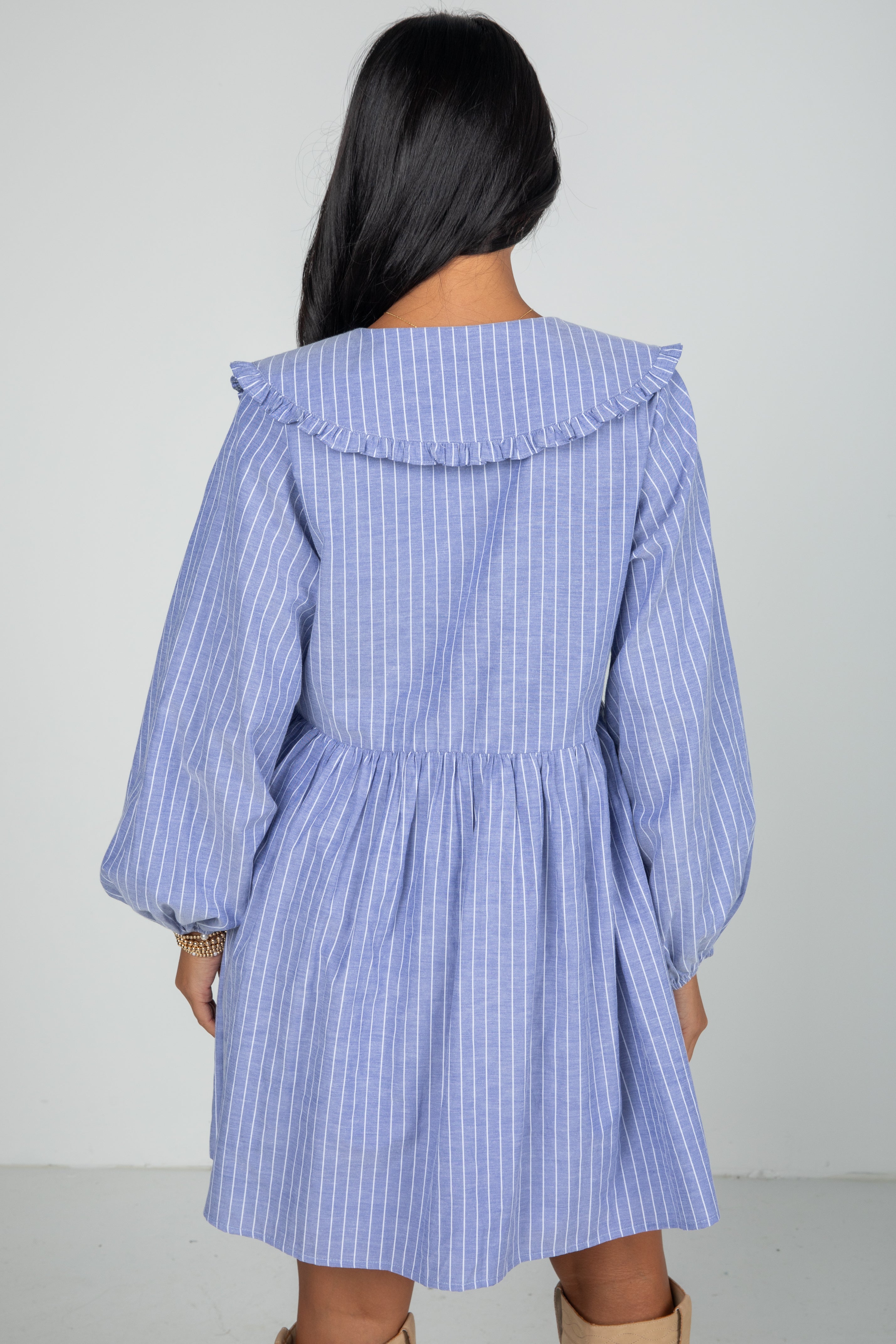 FINAL SALE - Romantic History Denim Striped Babydoll Mini Dress
