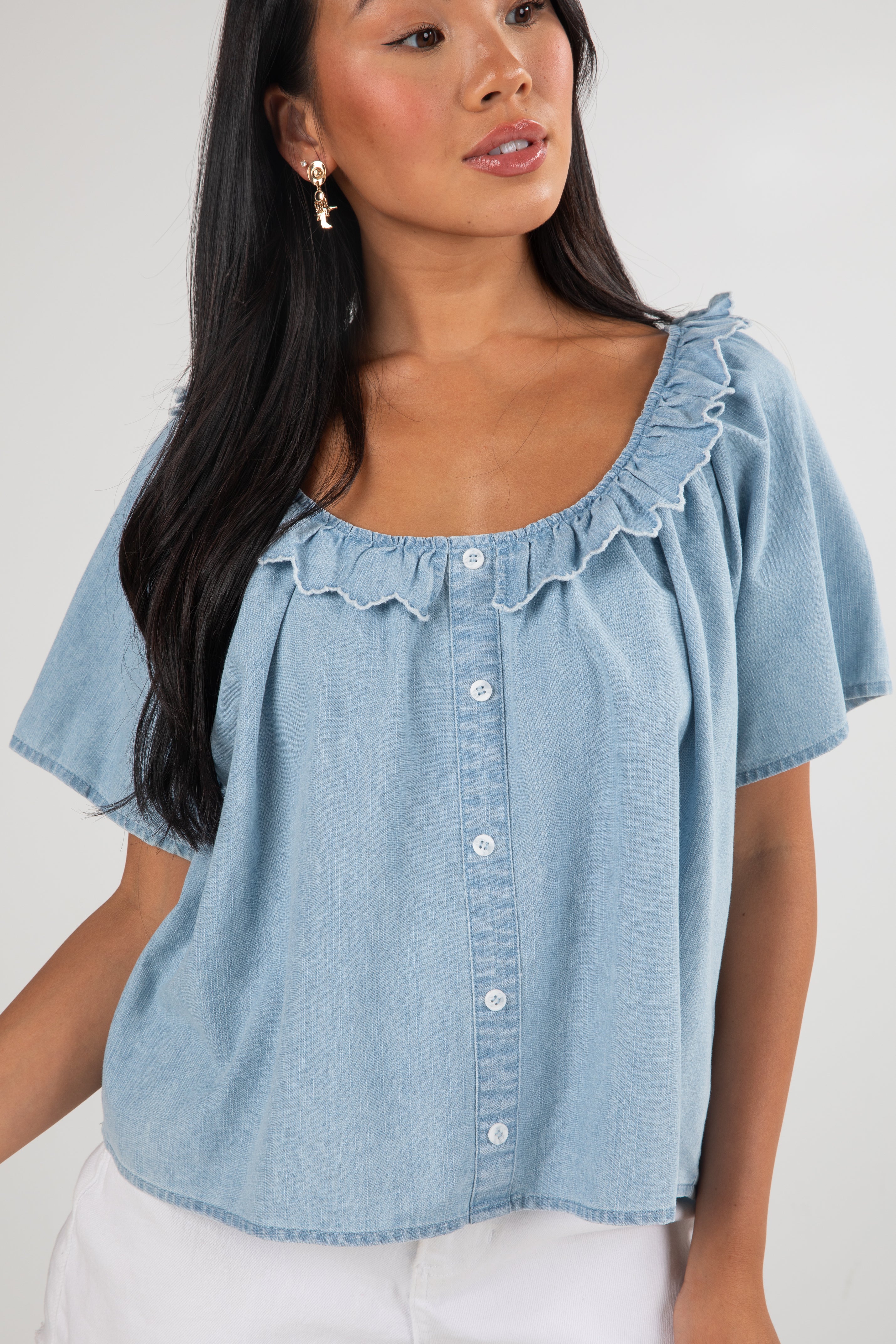 FINAL SALE - Something New Light Denim Blouse