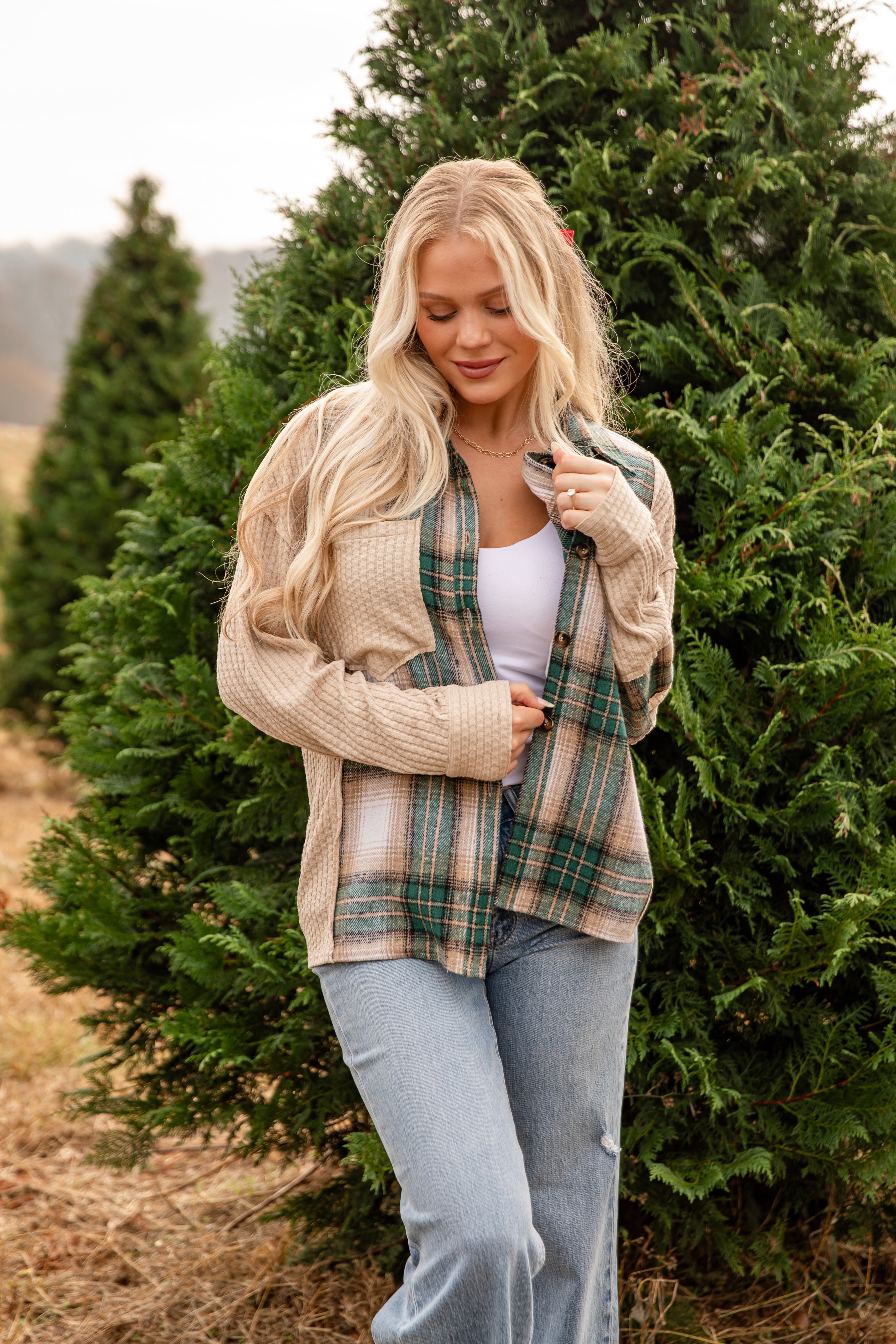 FINAL SALE - In A Dream Taupe Waffle Knit Contrast Flannel - DOORBUSTER