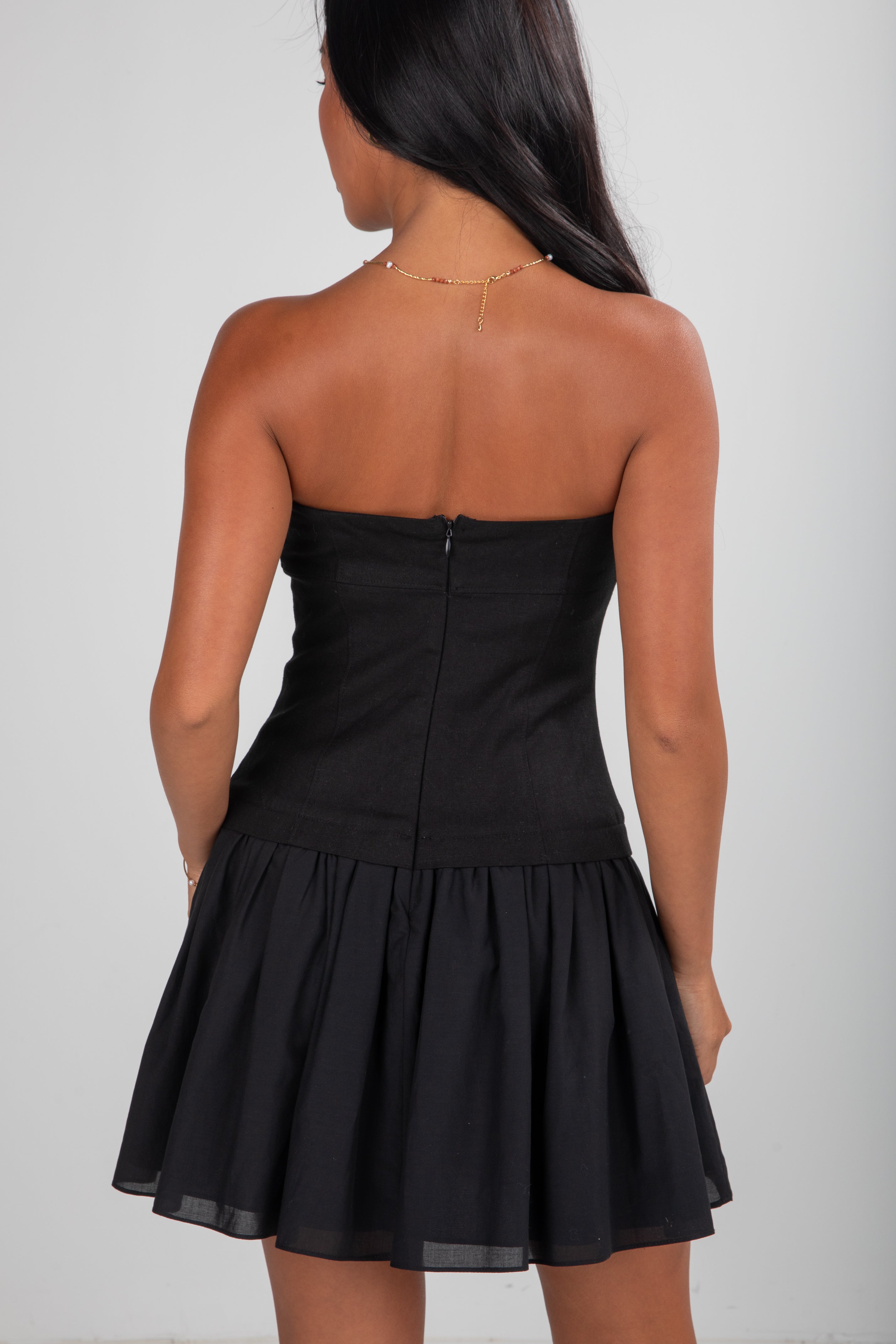 FINAL SALE - Just For You Black Strapless Drop Waist Mini Dress