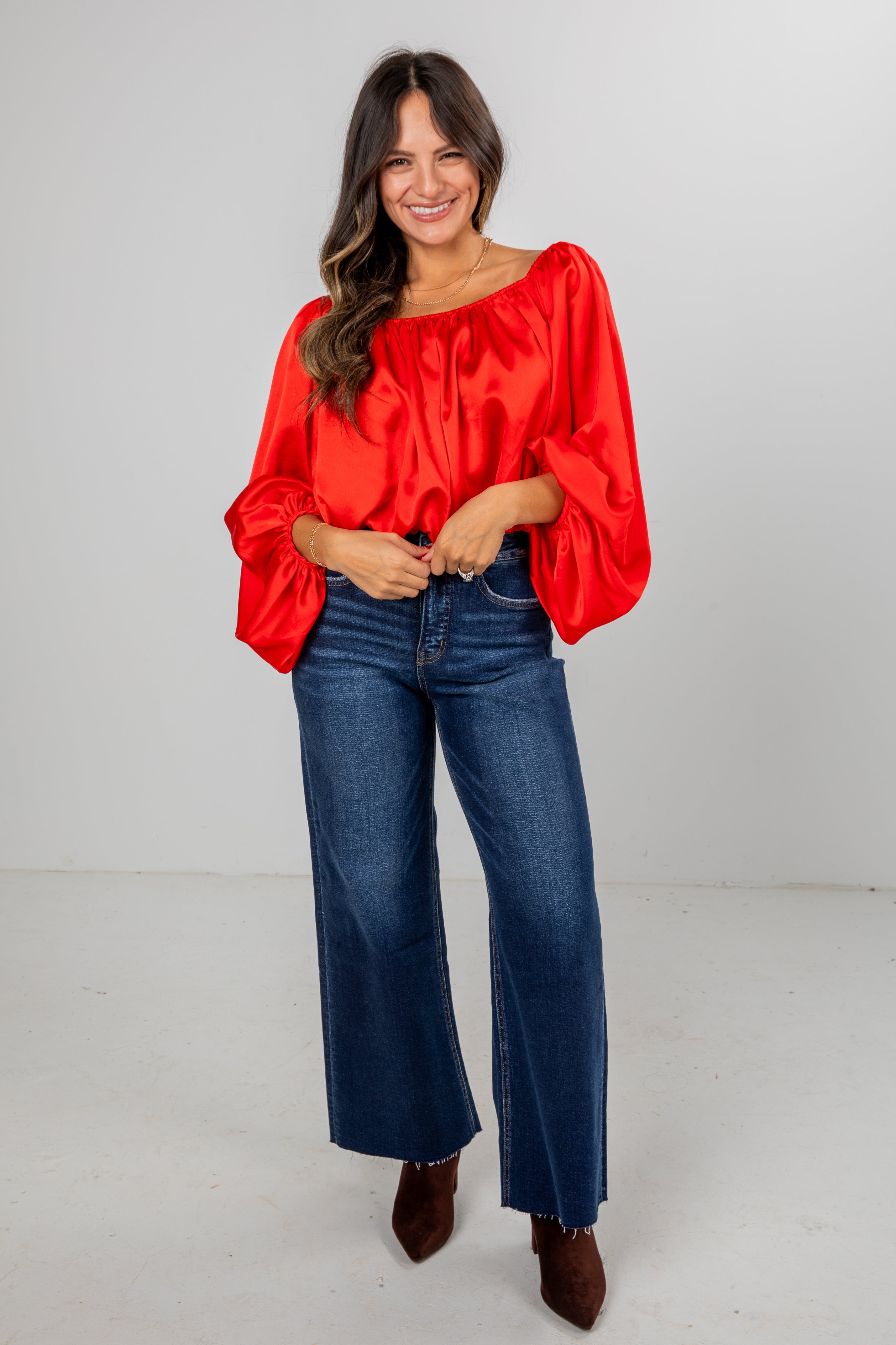 FINAL SALE - Lavish Looks Satin Off-The-Shoulder Blouse