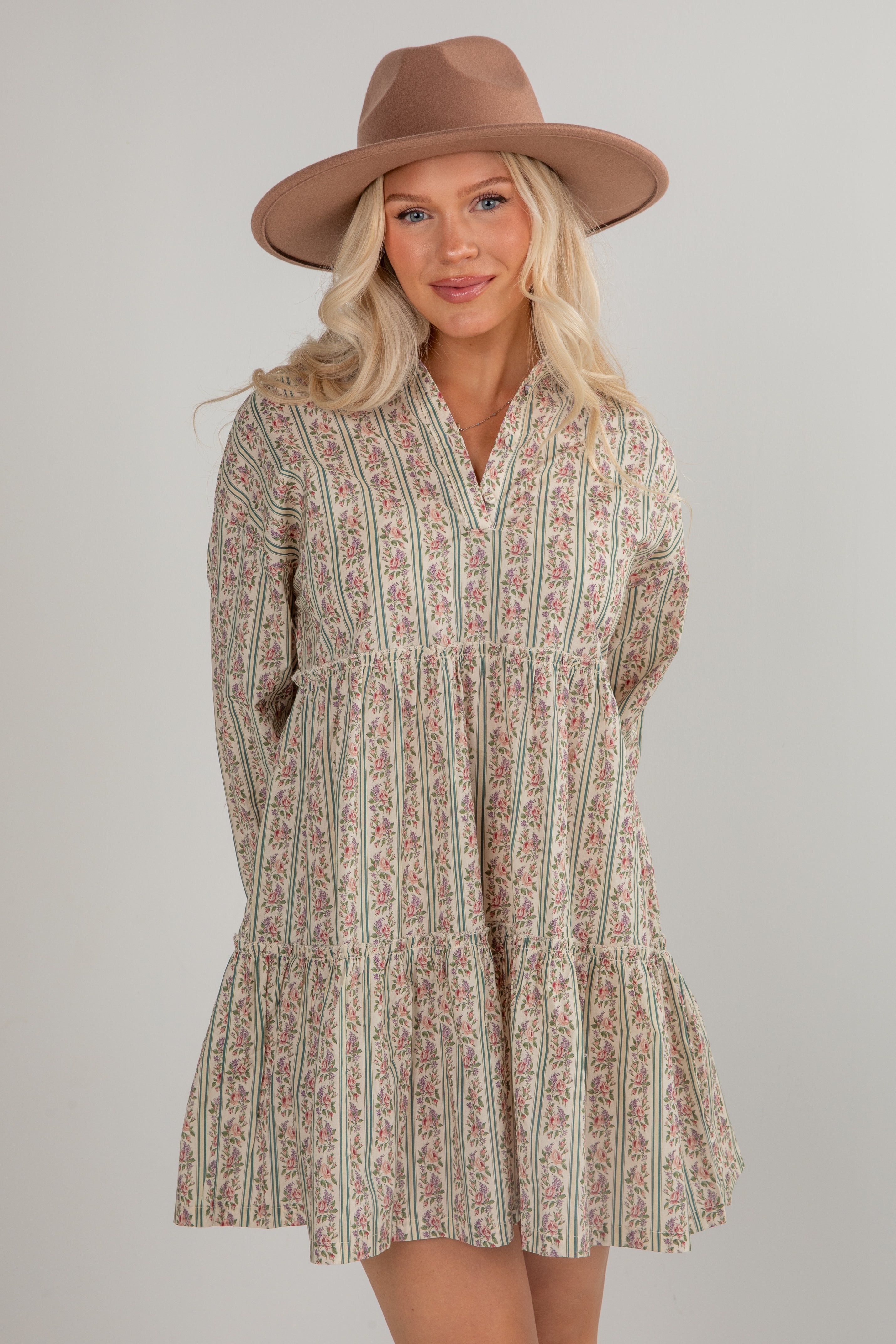FINAL SALE - Spending Time Together Cream Floral Tiered Mini Dress