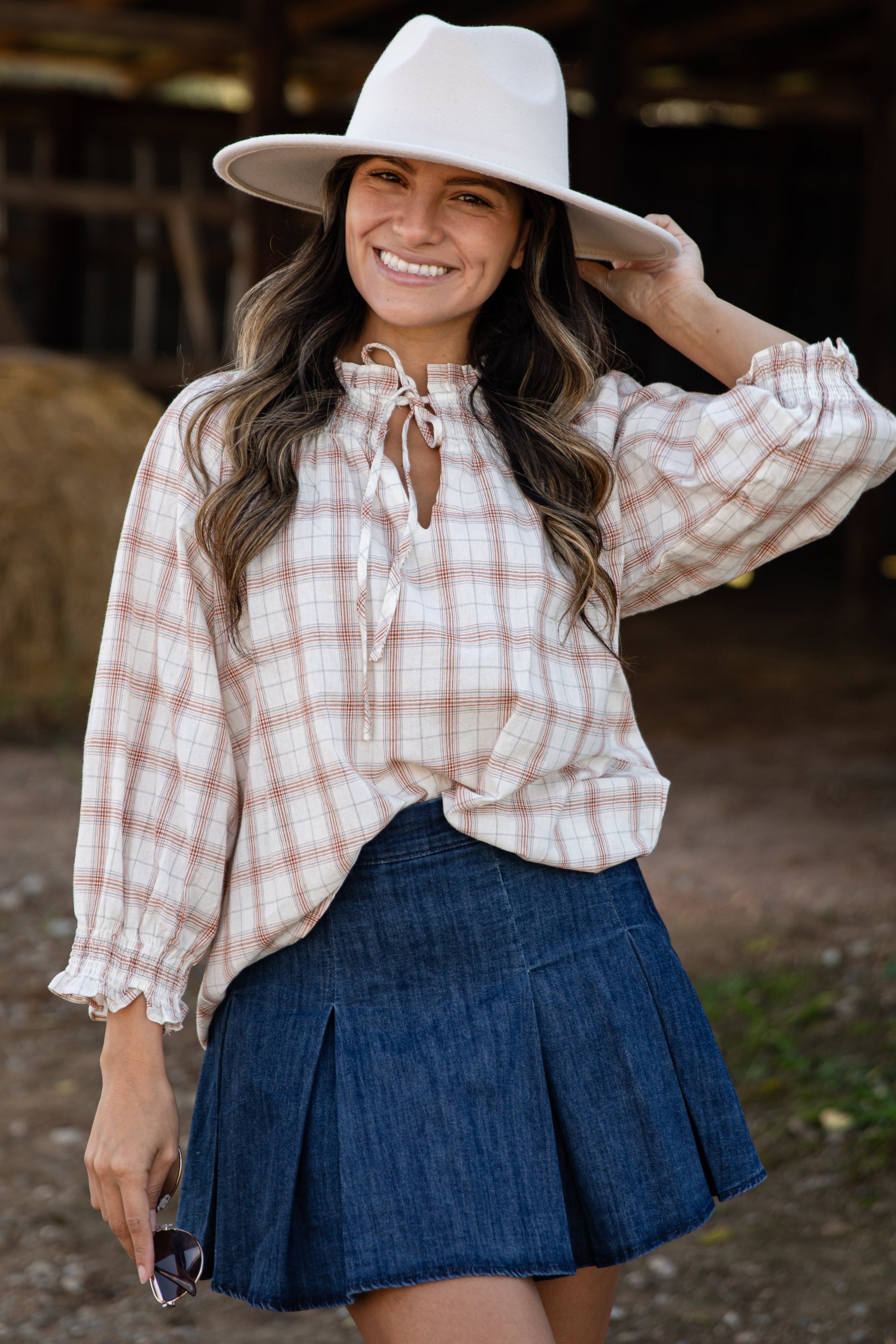 FINAL SALE - After Hours Cream Plaid Blouse