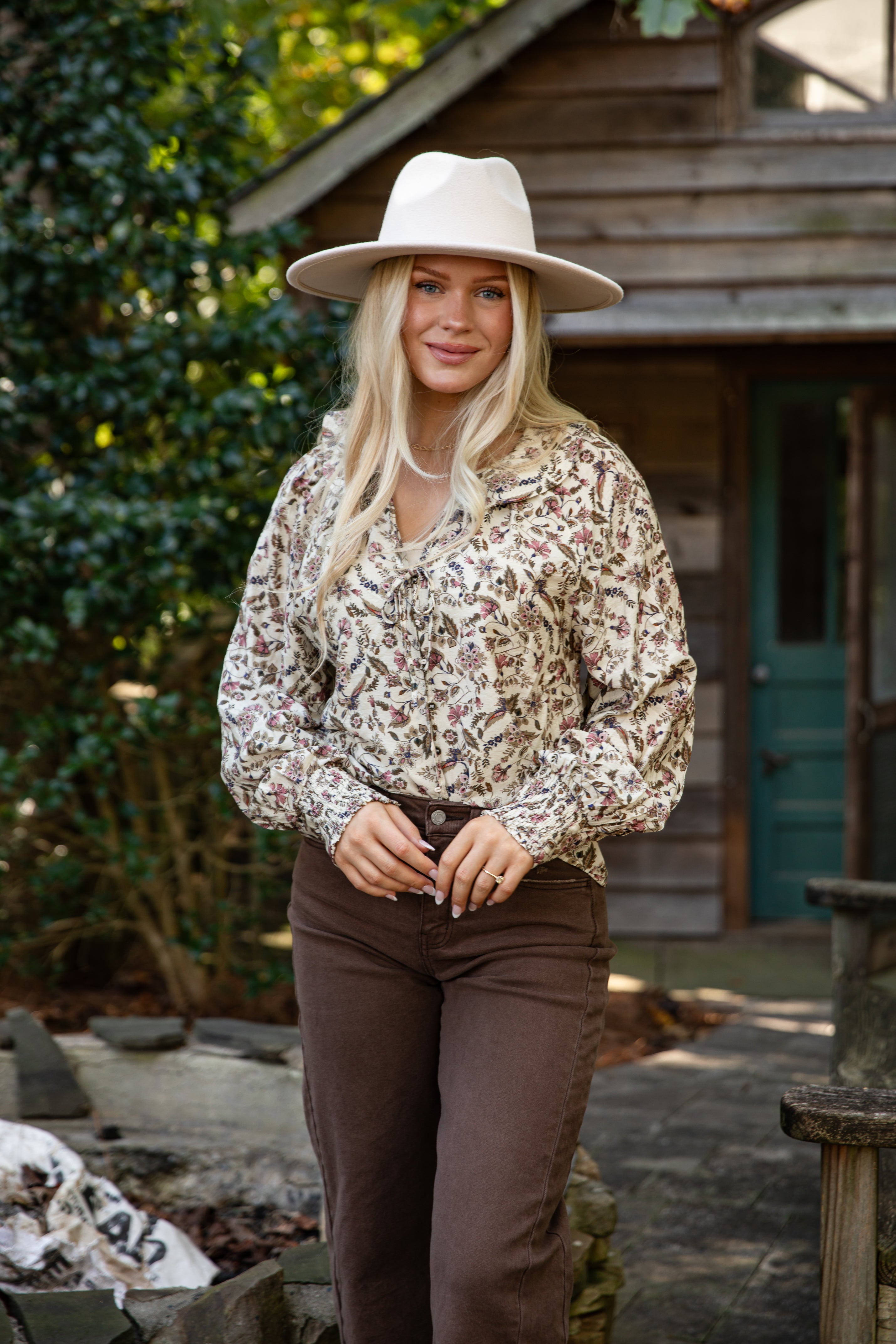 FINAL SALE - Blooming Gently Natural Floral Blouse