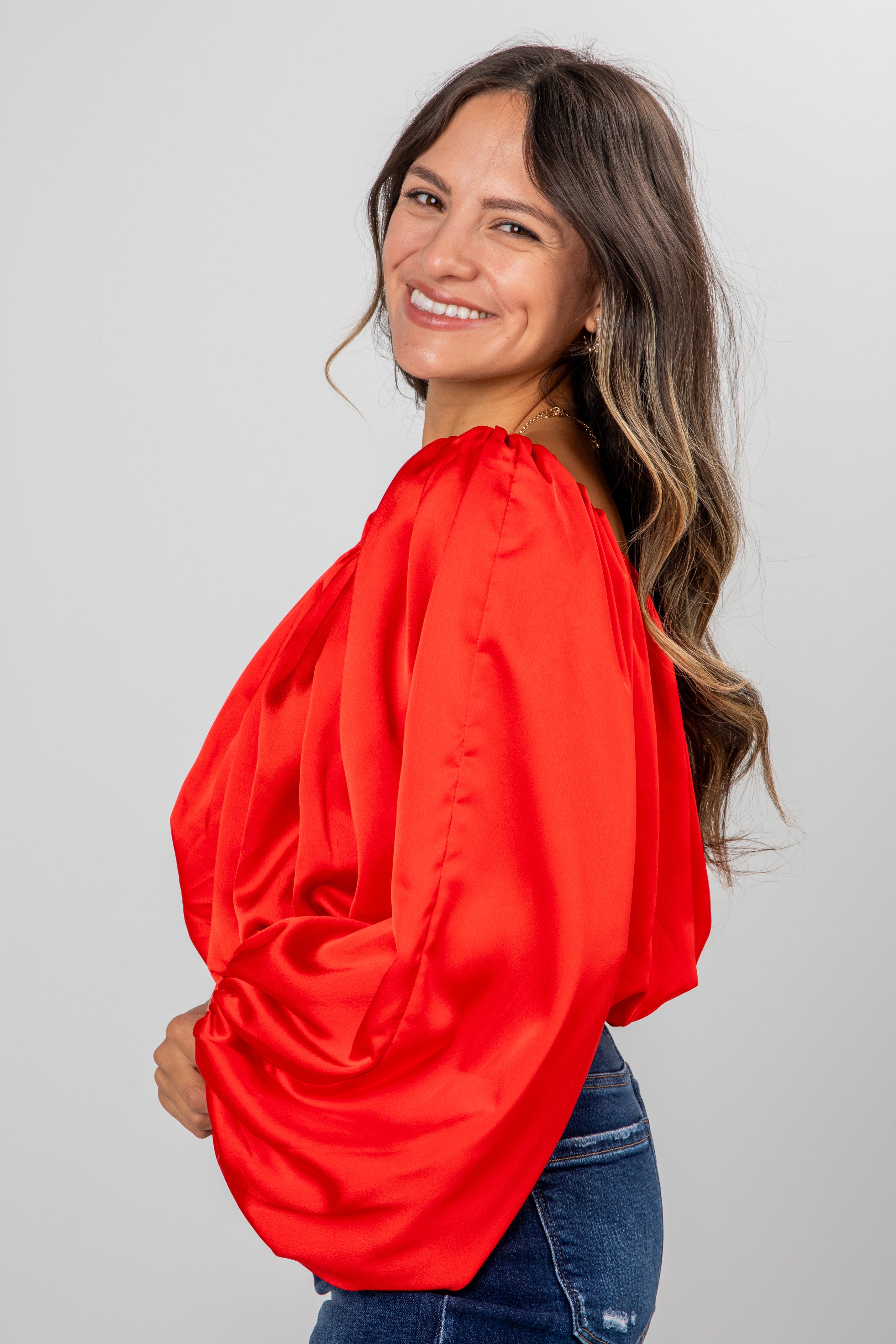 FINAL SALE - Lavish Looks Satin Off-The-Shoulder Blouse