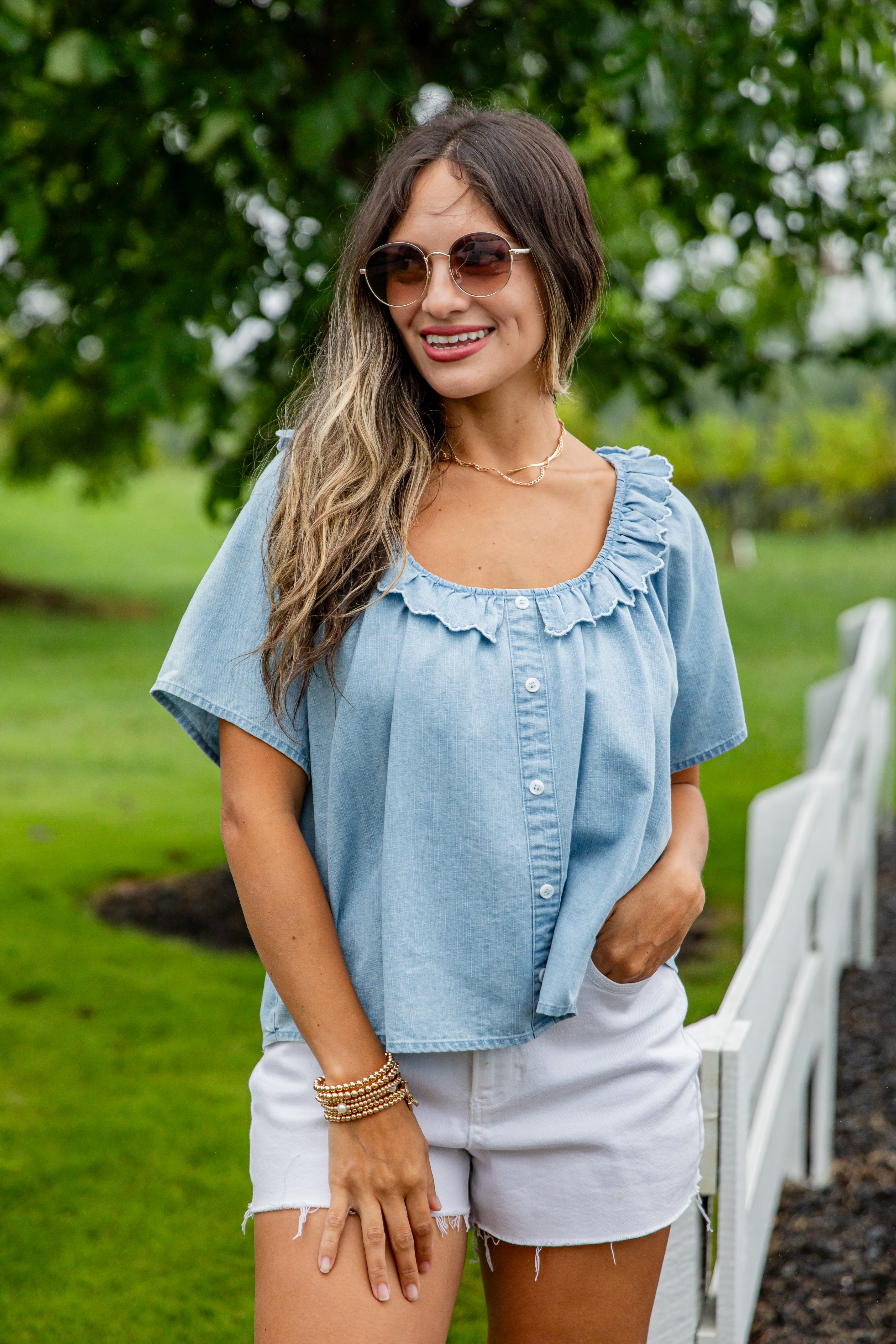 FINAL SALE - Something New Light Denim Blouse