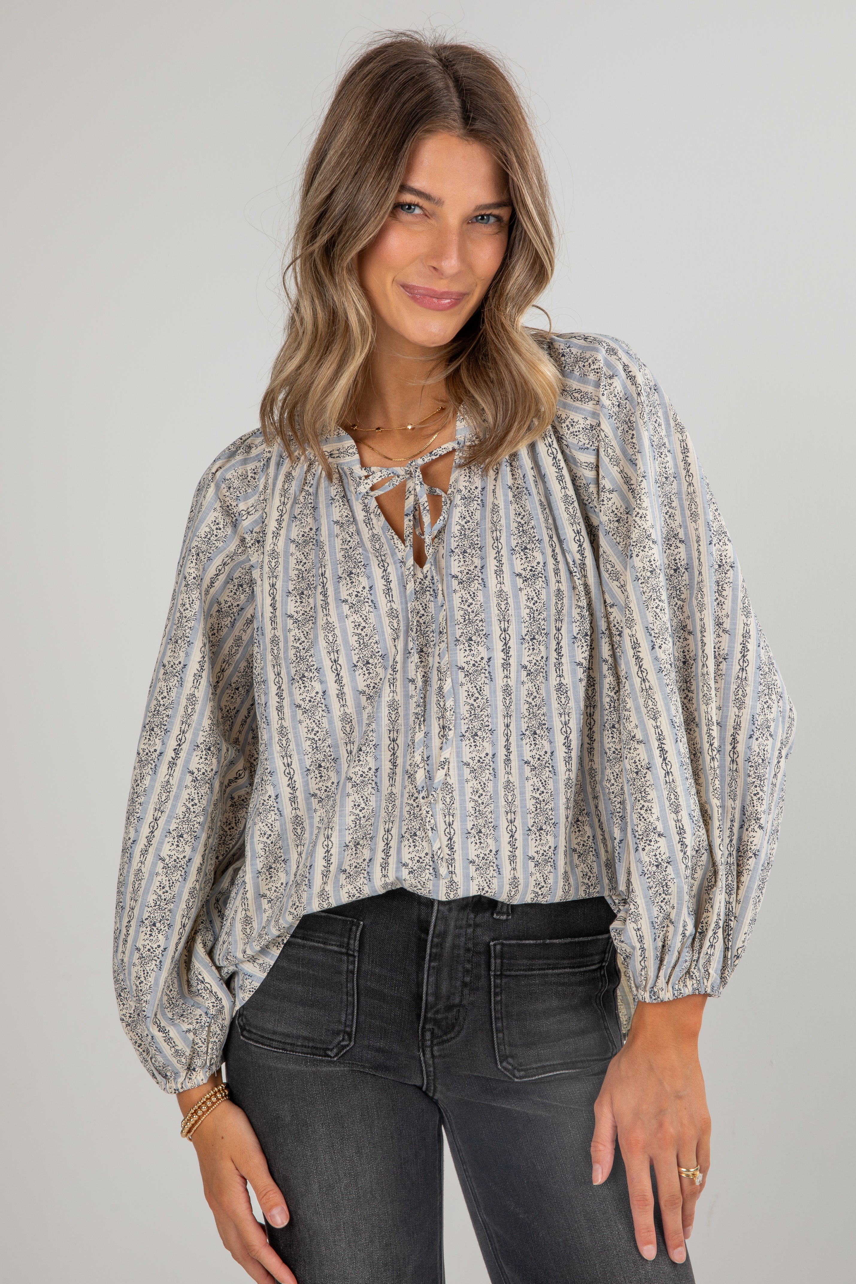 FINAL SALE - Forever In Love Light Blue Floral Striped Blouse