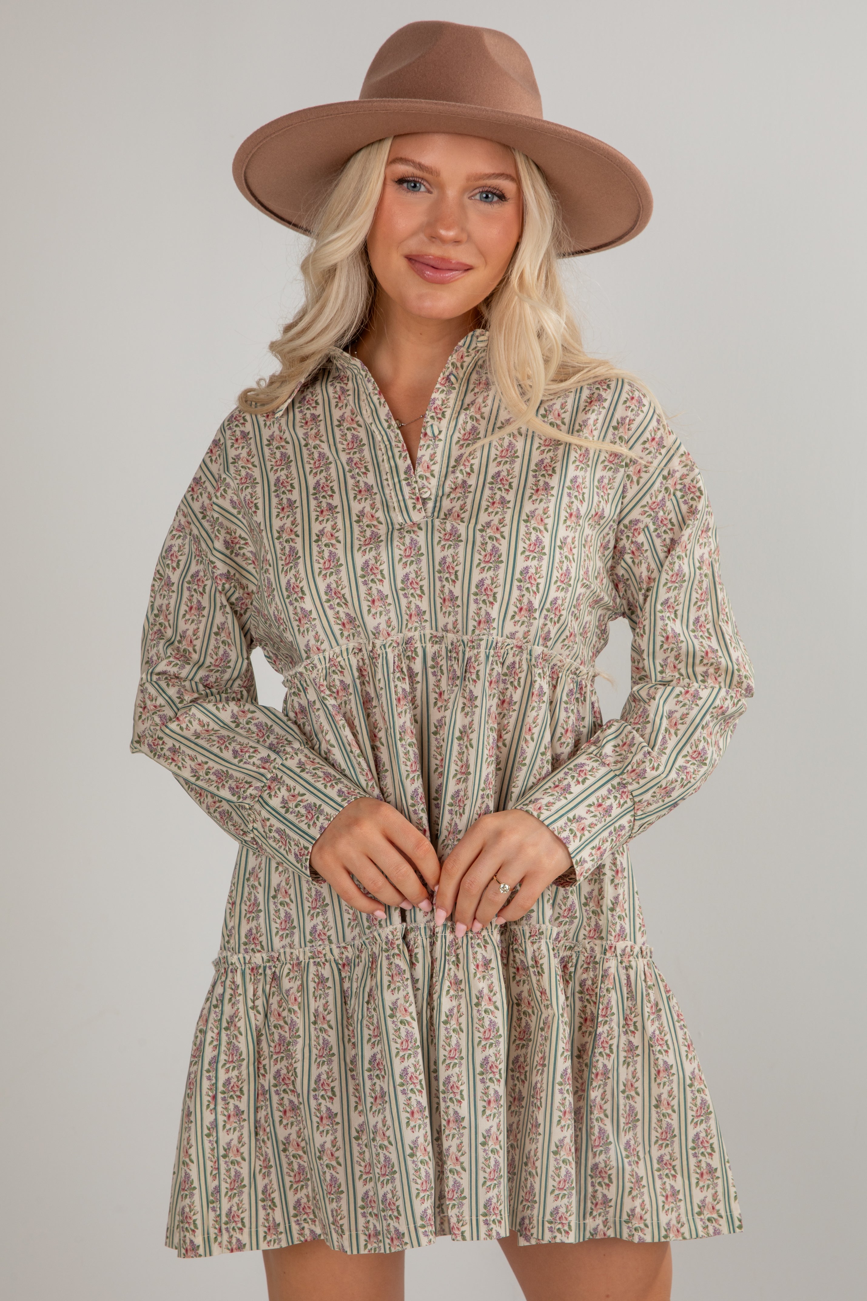FINAL SALE - Spending Time Together Cream Floral Tiered Mini Dress