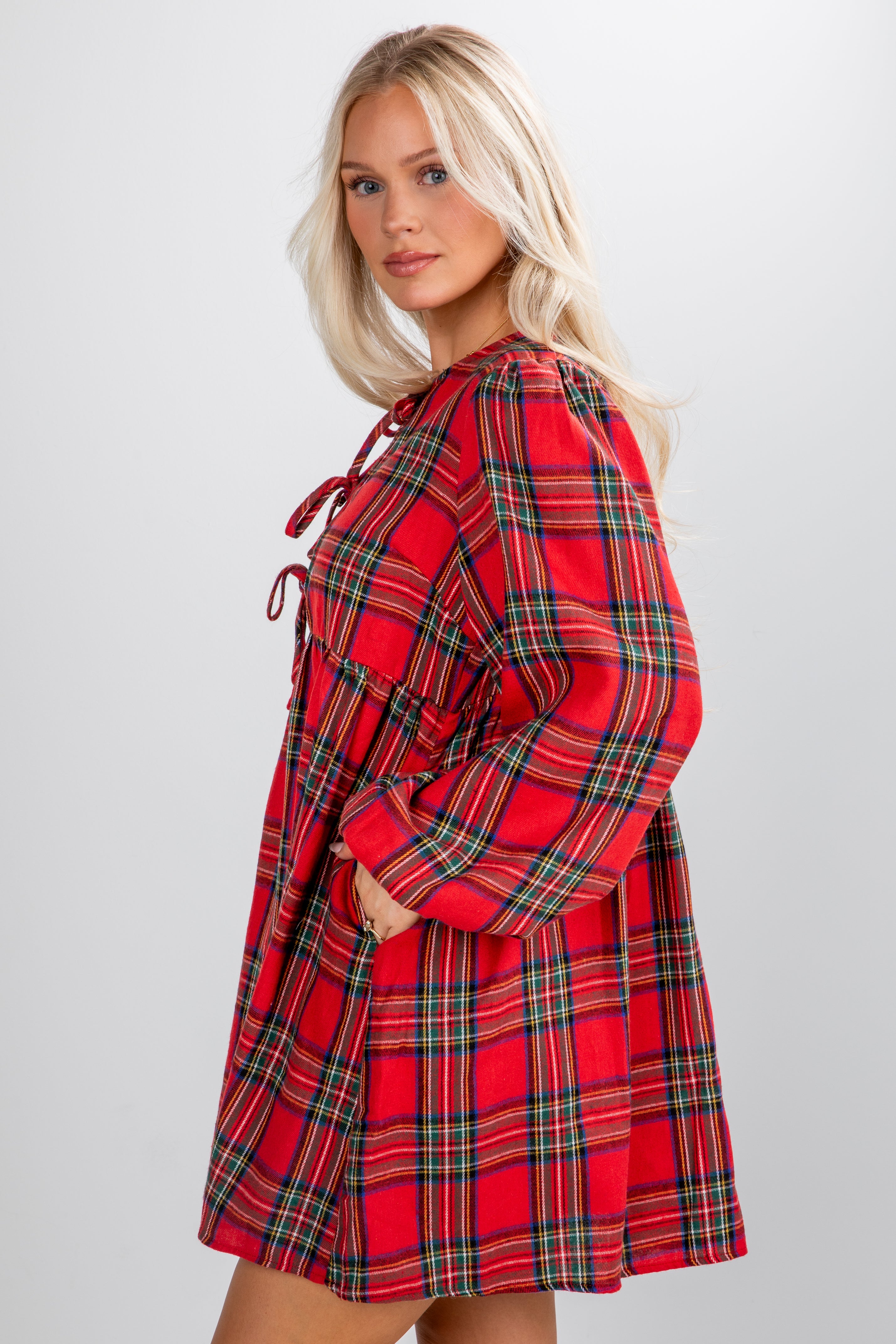 FINAL SALE - Very Merry Moments Plaid Babydoll Mini Dress