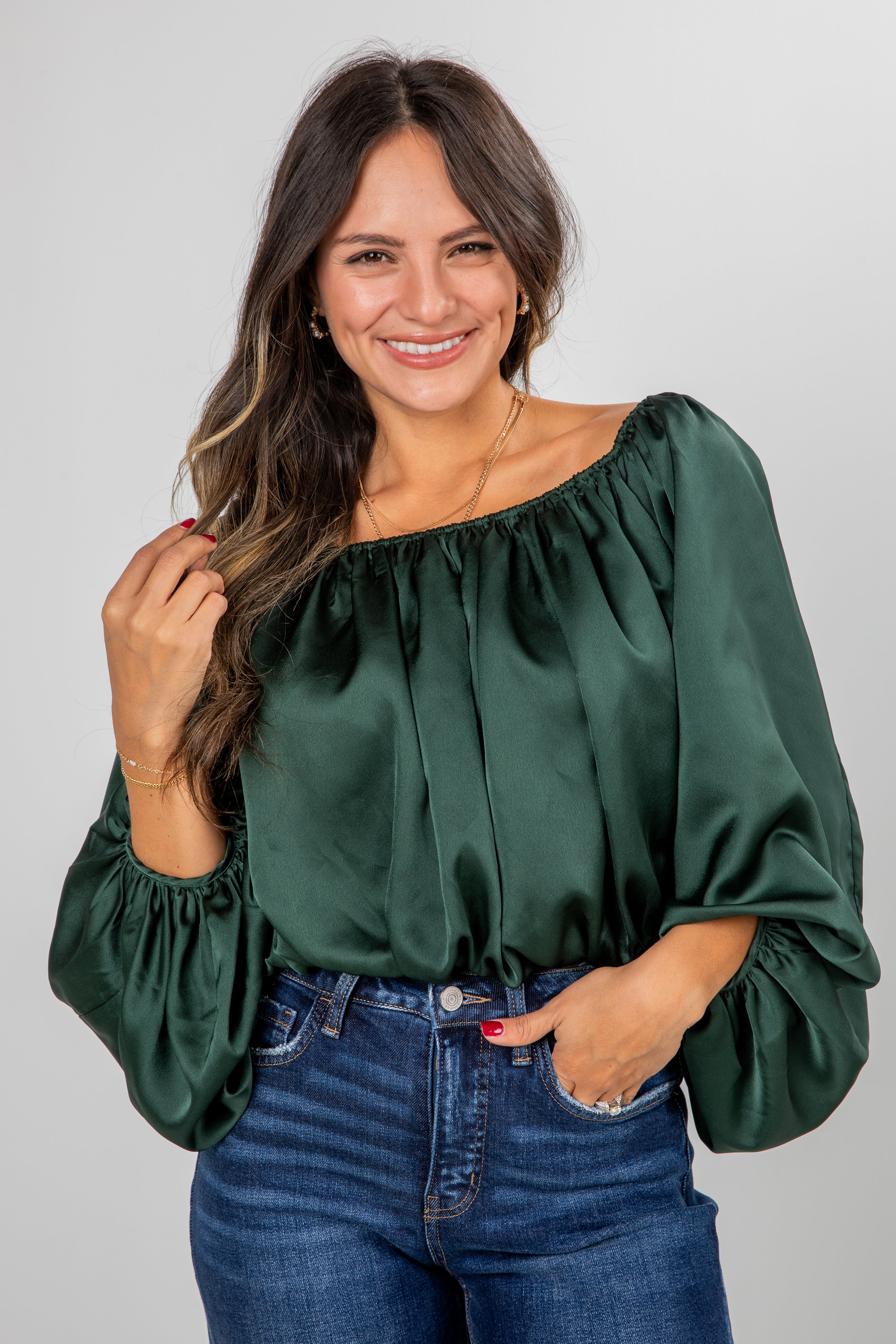 FINAL SALE - Lavish Looks Satin Off-The-Shoulder Blouse