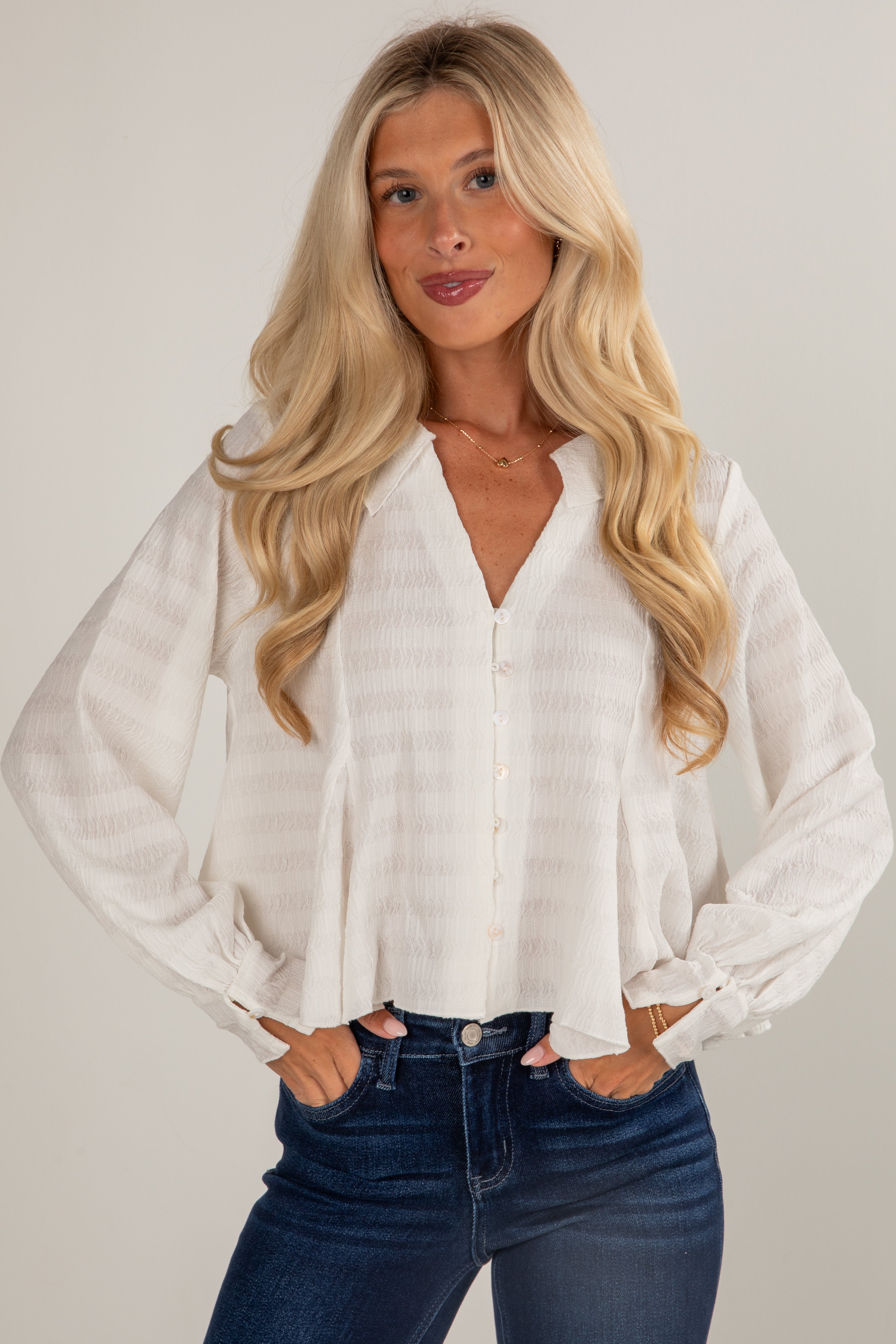 FINAL SALE - Moment In Time White Textured Blouse