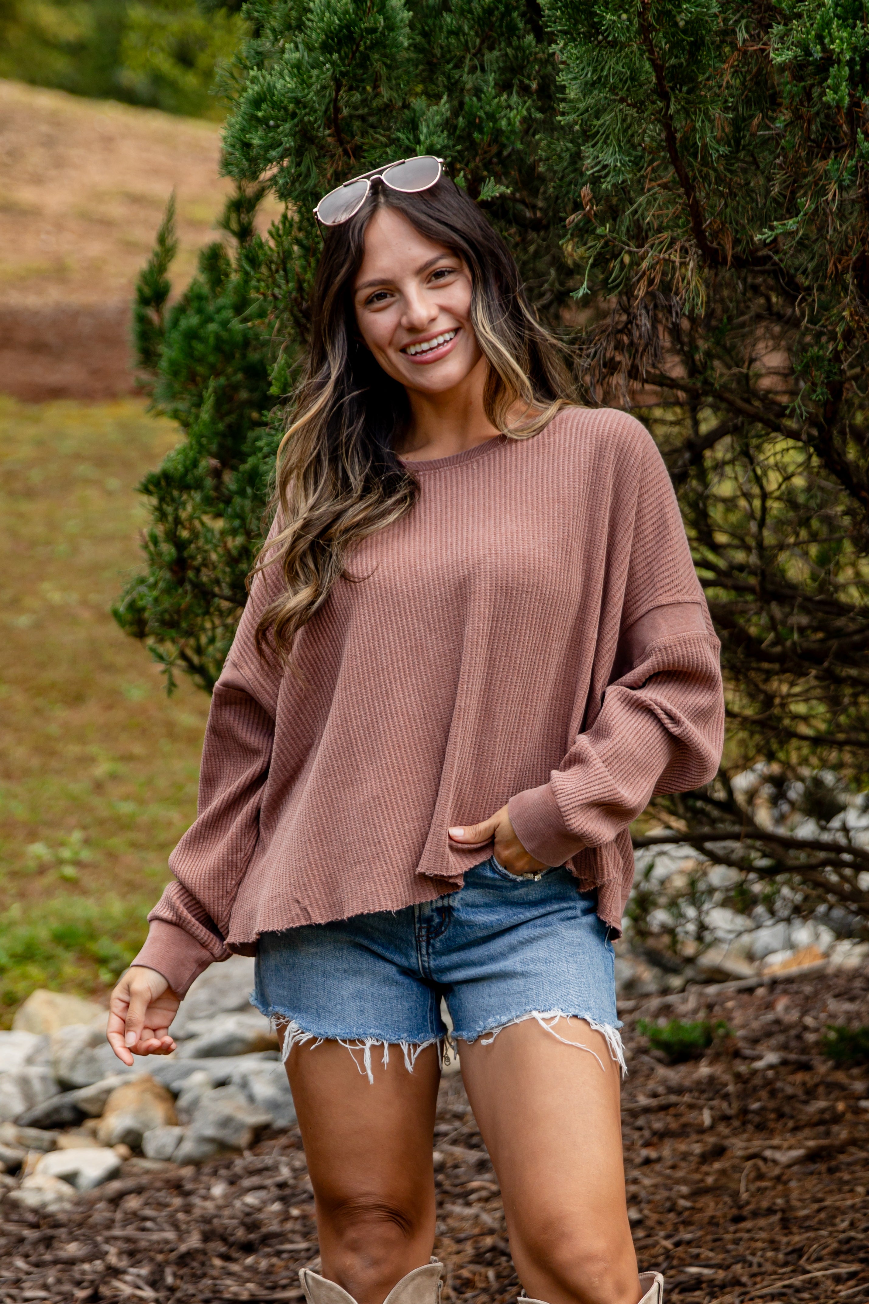 FINAL SALE - Your Own Time Waffle Knit Open Back Top