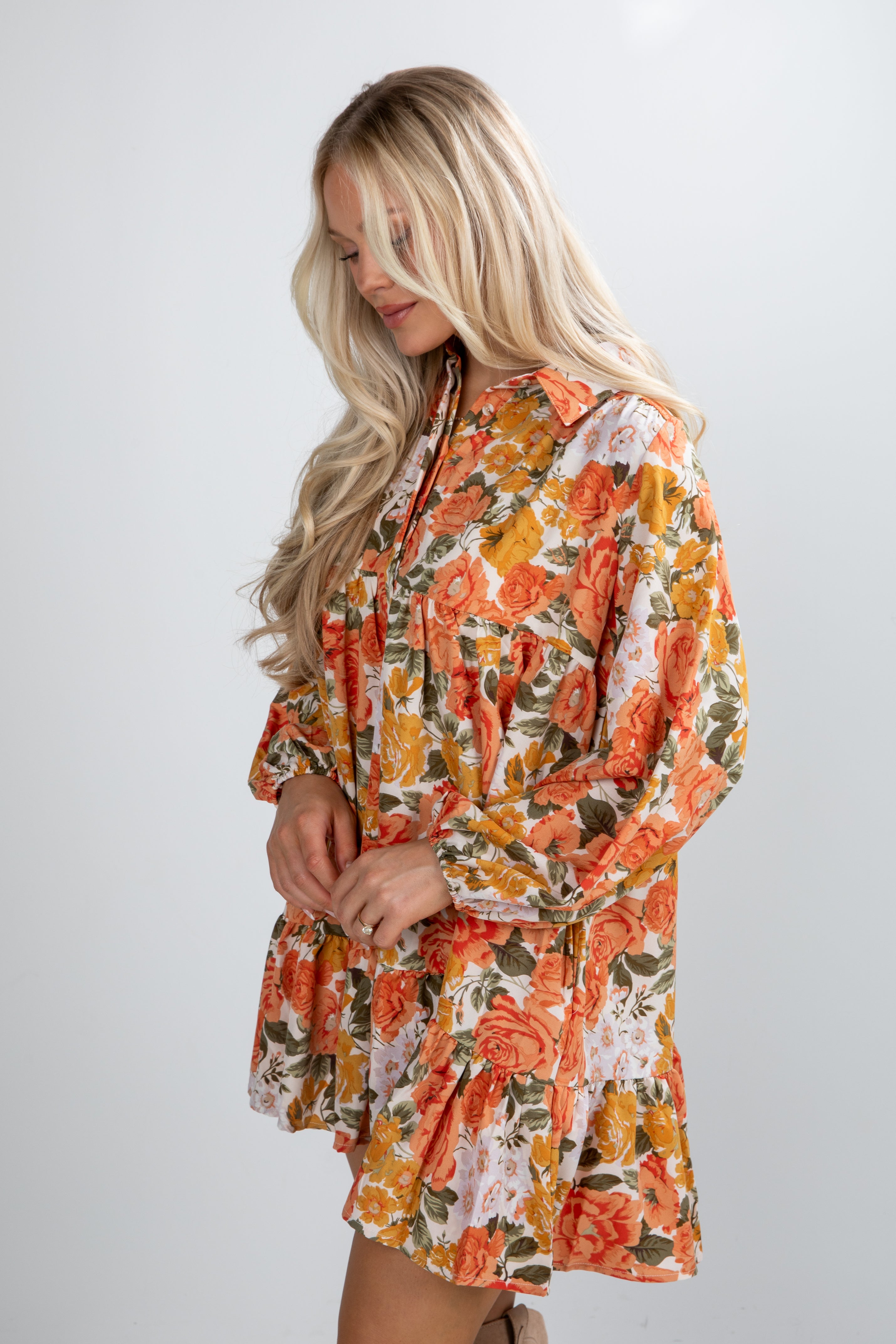 FINAL SALE - Out Of The Garden Orange Floral Mini Dress