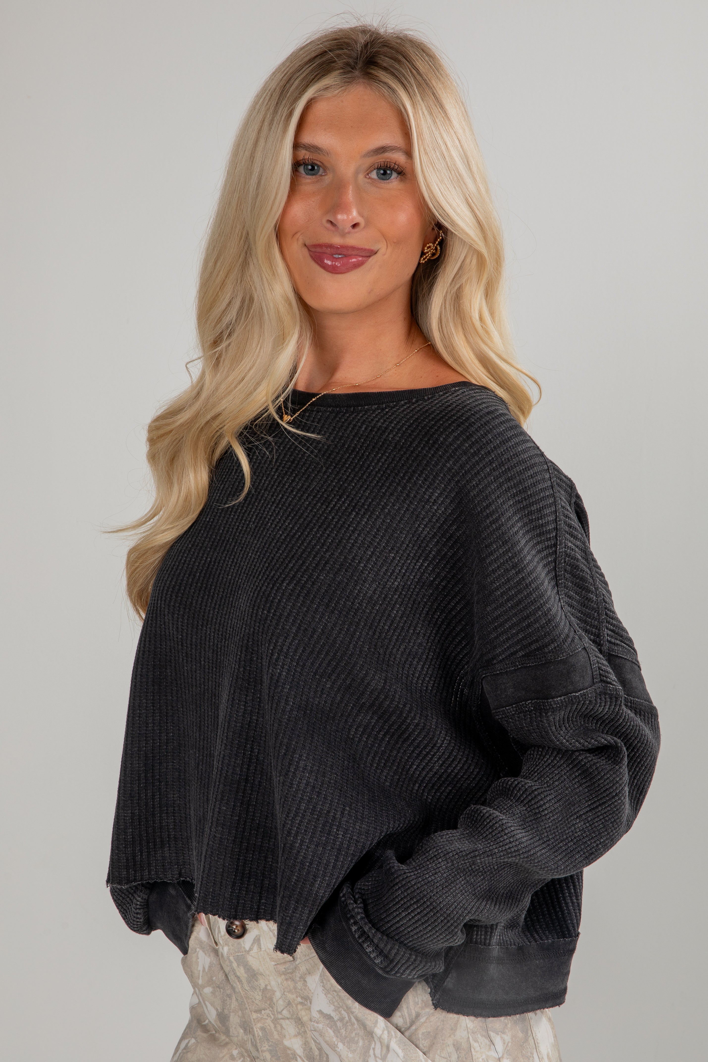 FINAL SALE - Your Own Time Waffle Knit Open Back Top