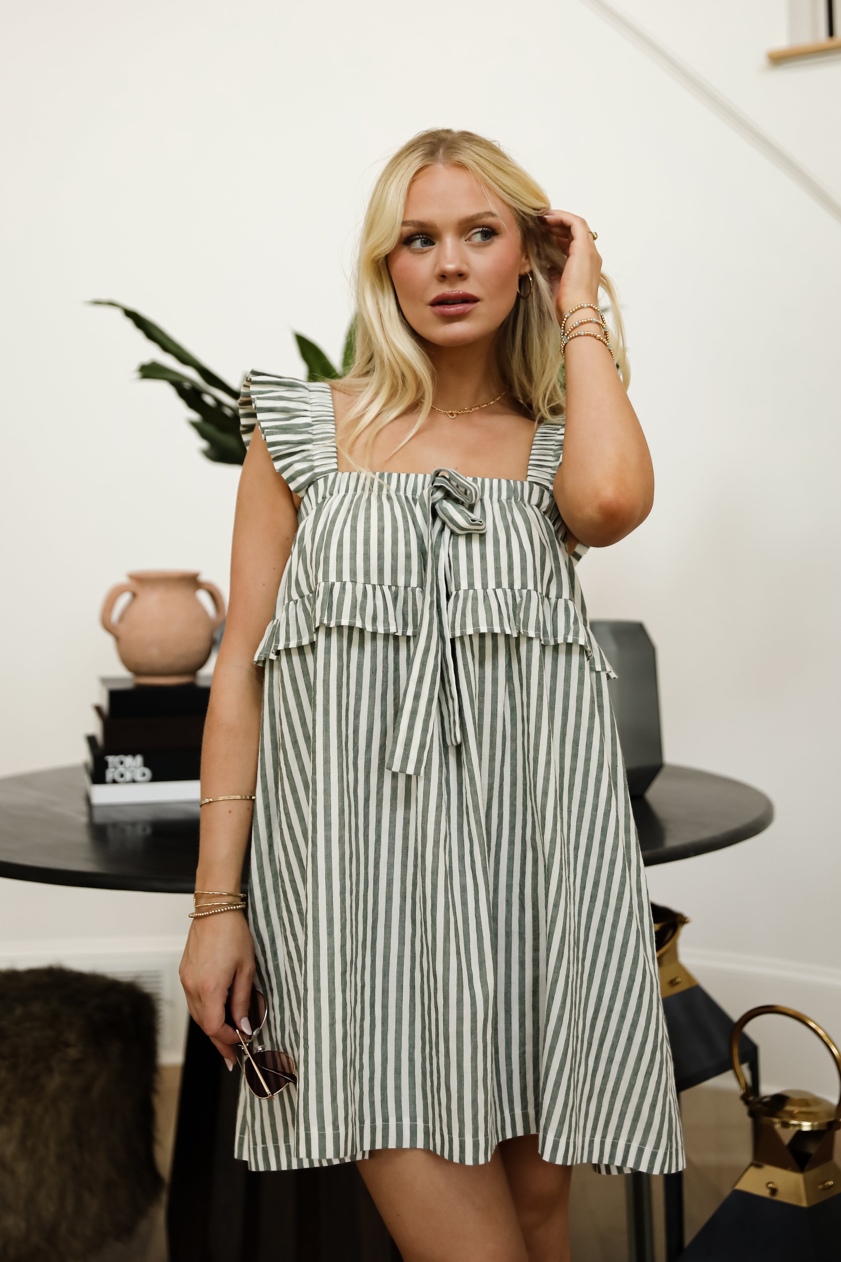 FINAL SALE - Take The Hint Green Striped Mini Dress