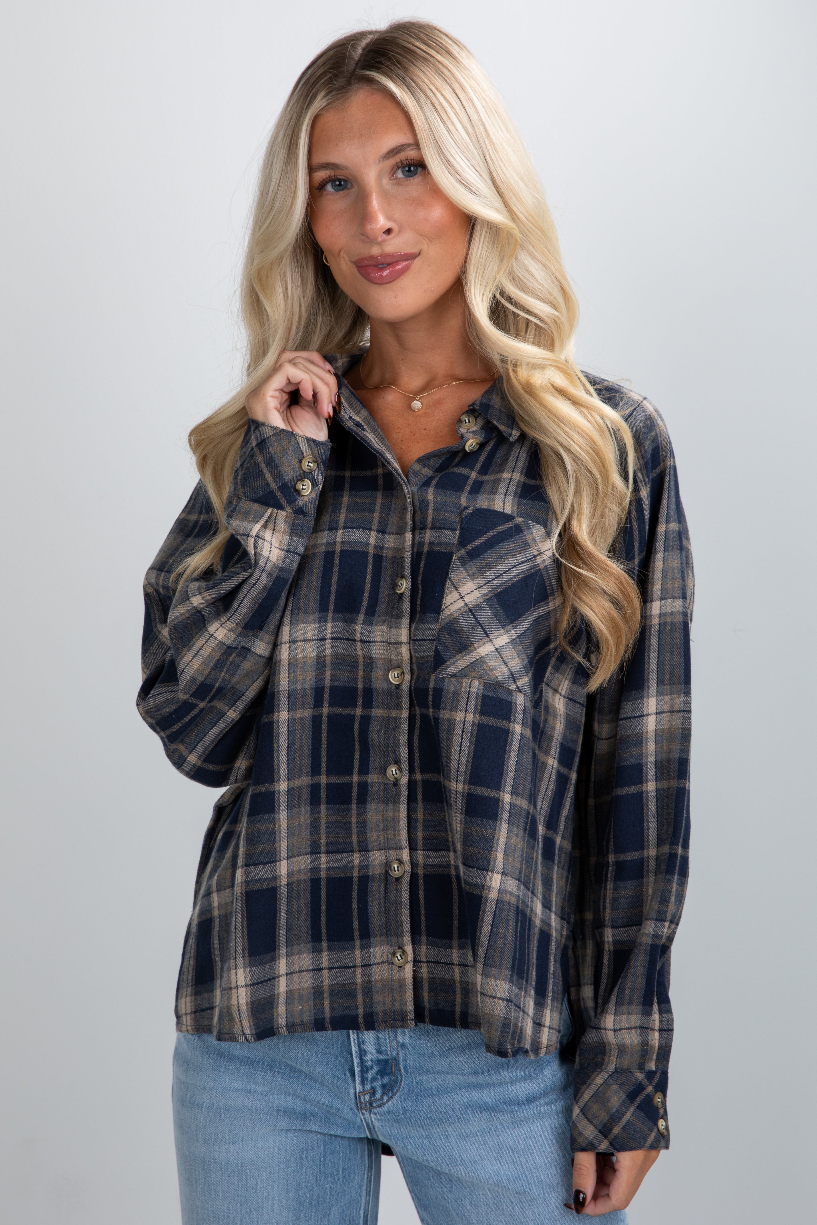 FINAL SALE - Time Goes By Navy Plaid Flannel