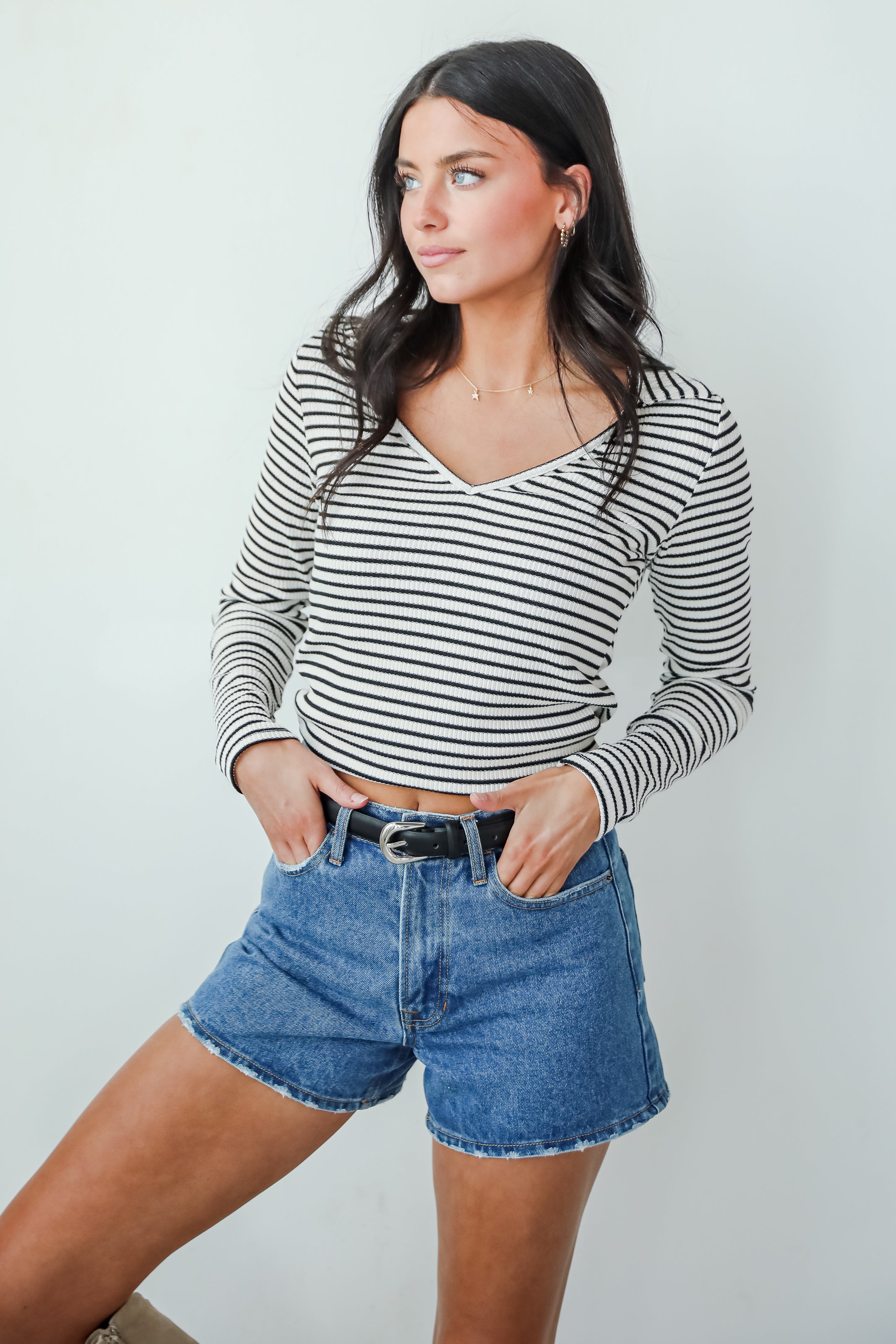 FINAL SALE - Chic Existence Ivory Striped Collared Top