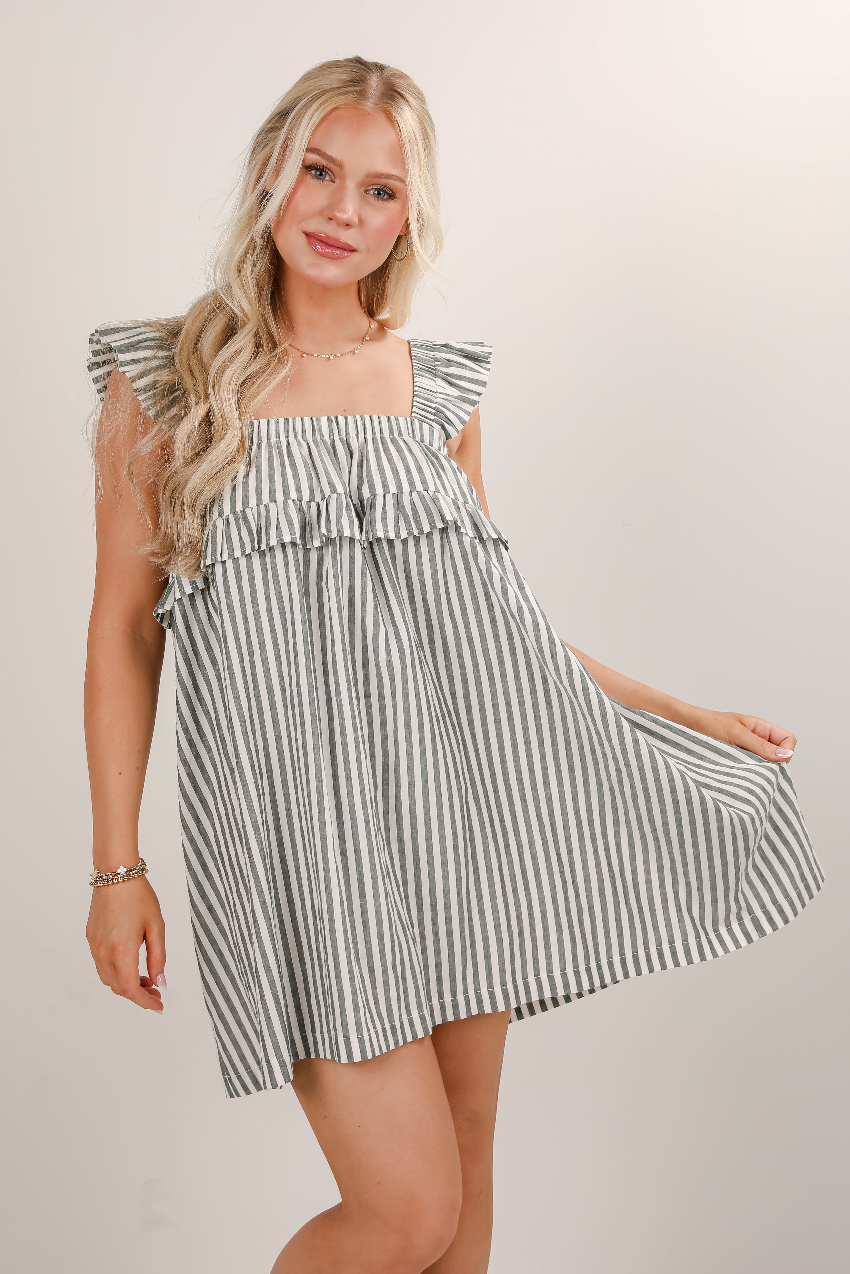 FINAL SALE - Take The Hint Green Striped Mini Dress