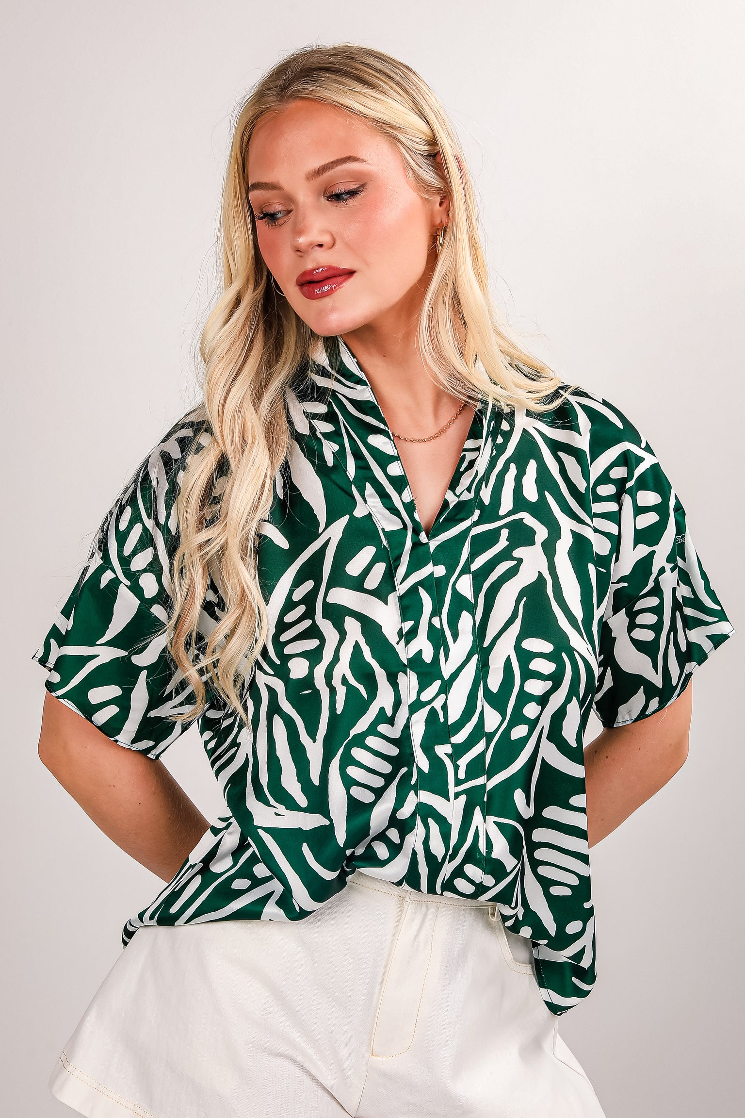 FINAL SALE - Our Story Green Satin Blouse - DU DEAL