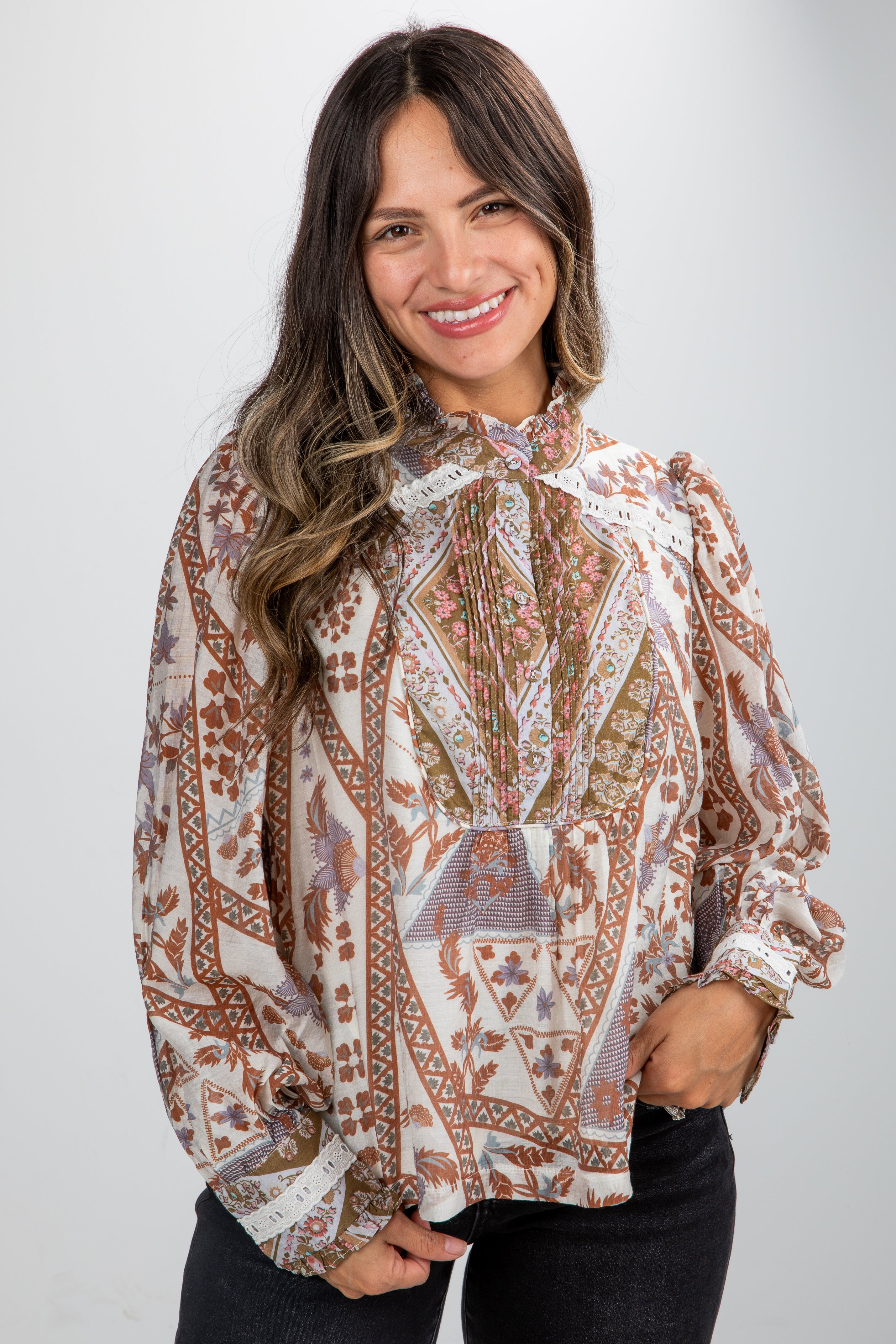 FINAL SALE - Happiness Follows Ivory Floral Blouse