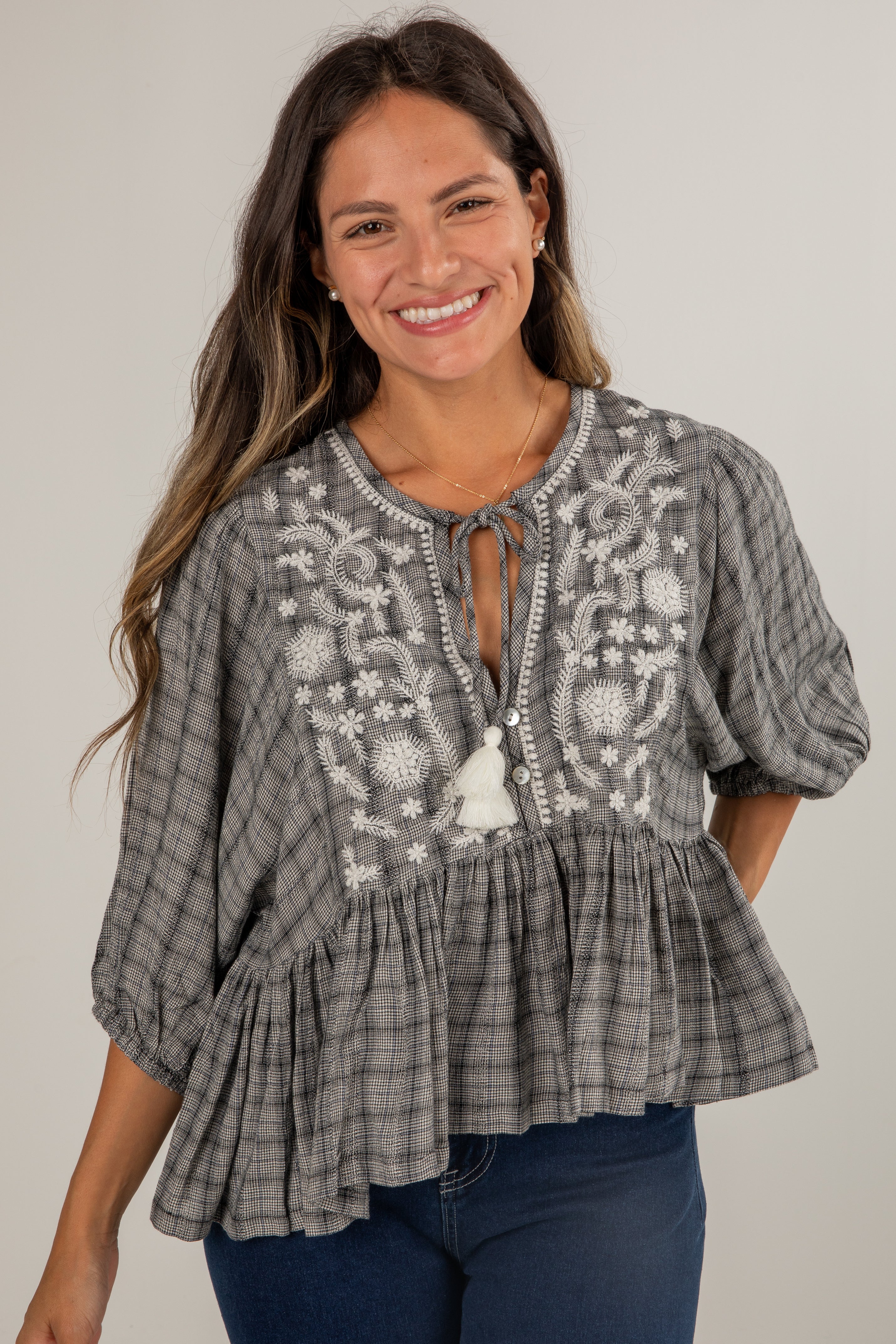 FINAL SALE - Take A Moment Black Plaid Blouse