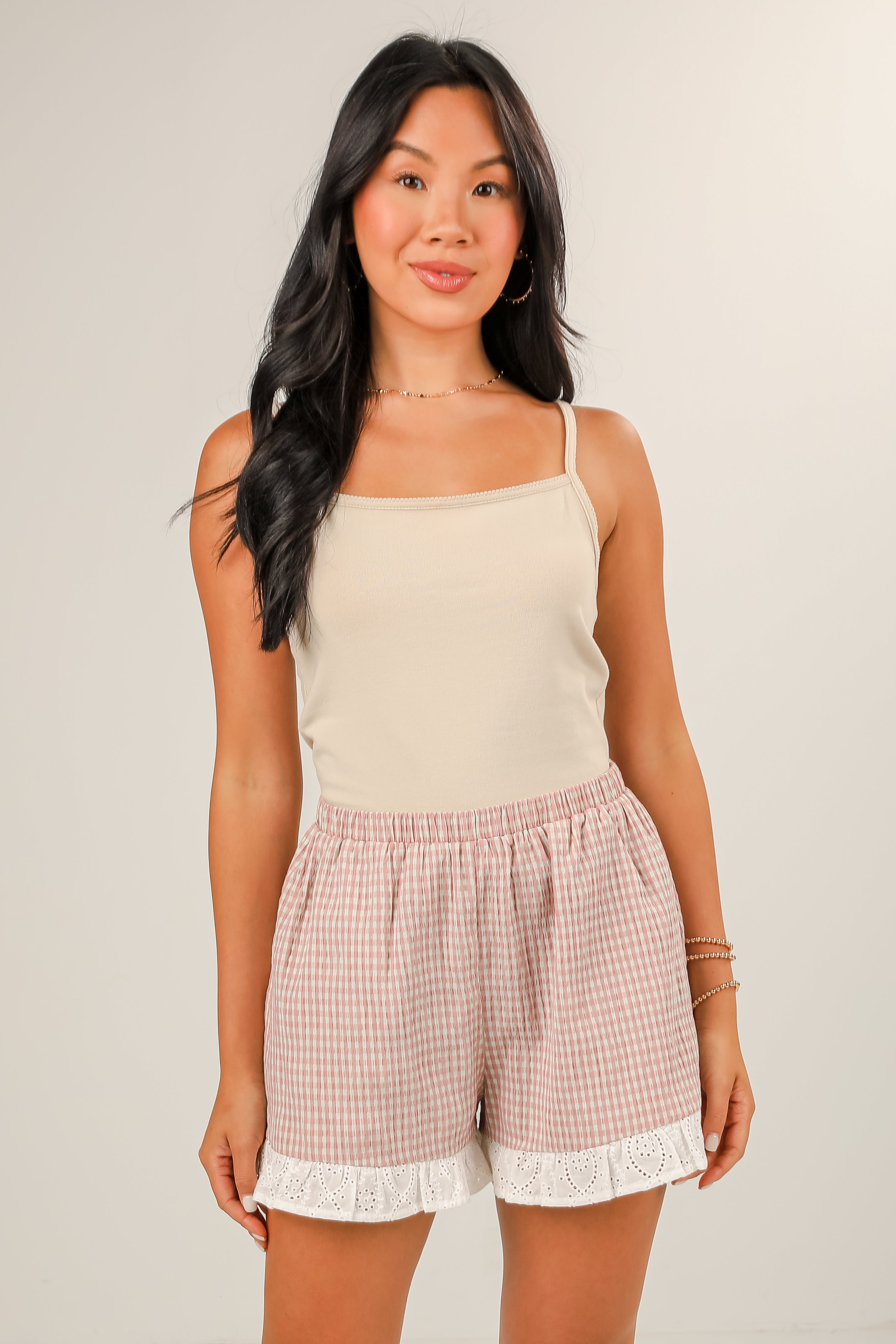 FINAL SALE - Show You The Way Mauve Gingham Shorts - DU DEAL