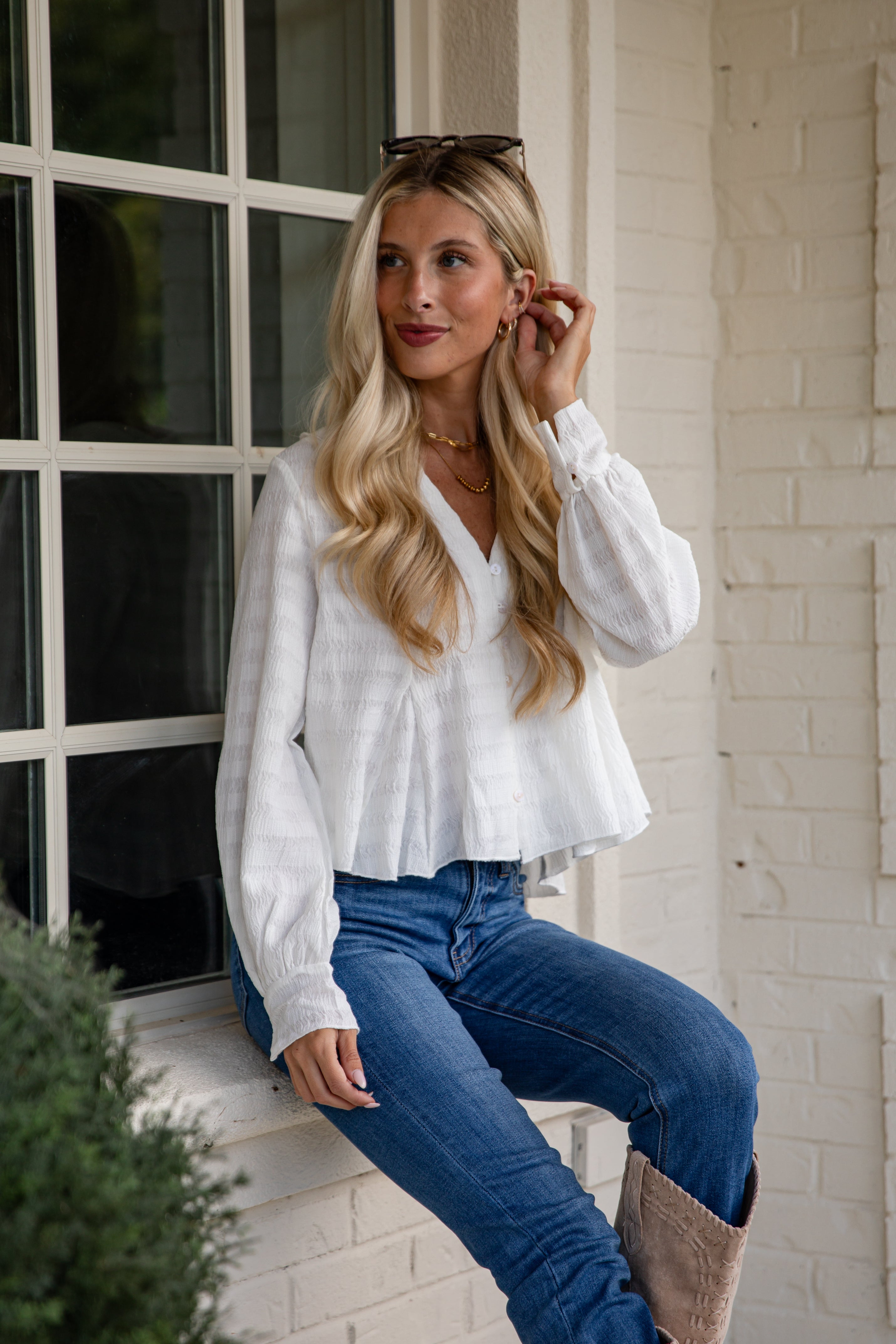 FINAL SALE - Moment In Time White Textured Blouse