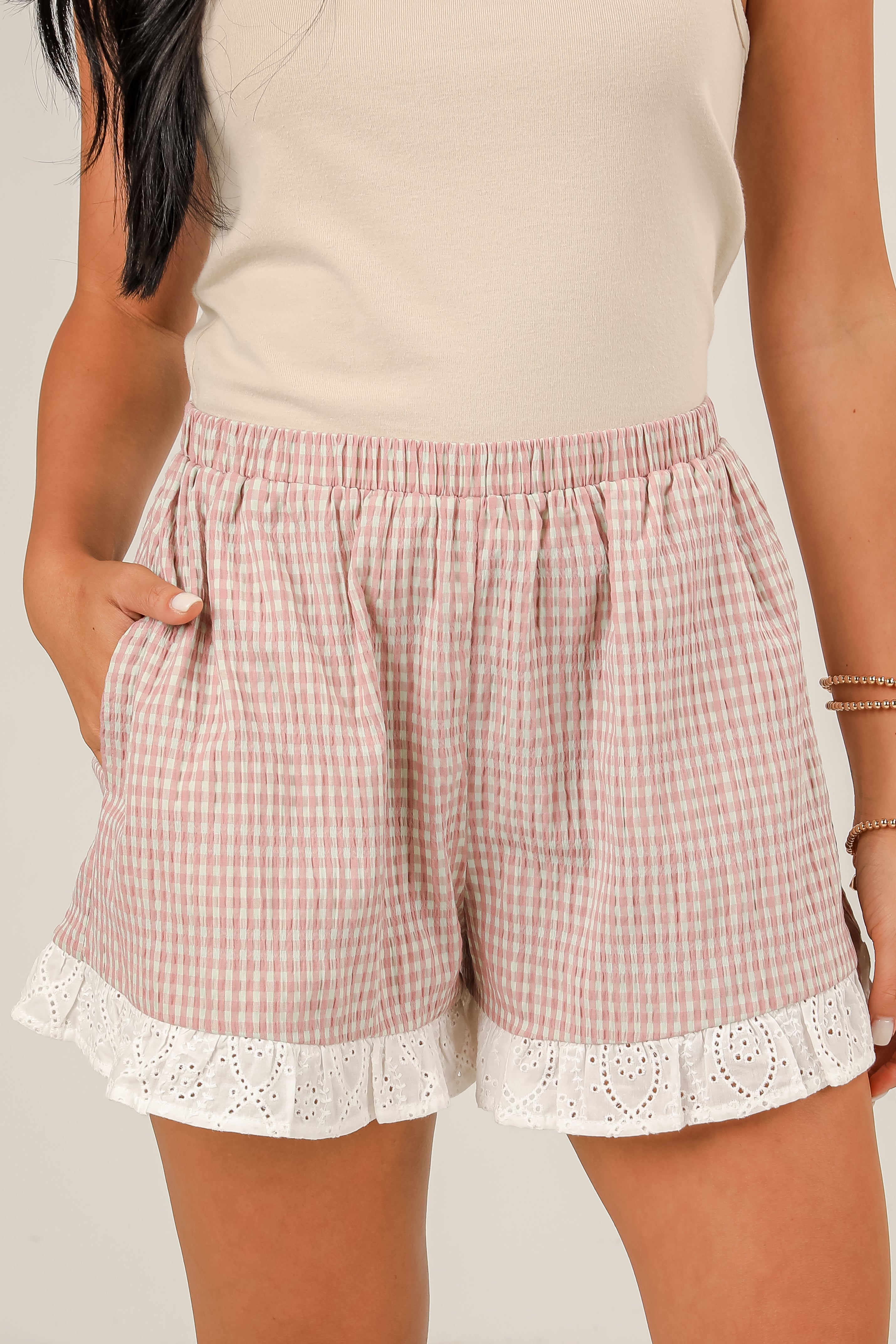 FINAL SALE - Show You The Way Mauve Gingham Shorts - DU DEAL