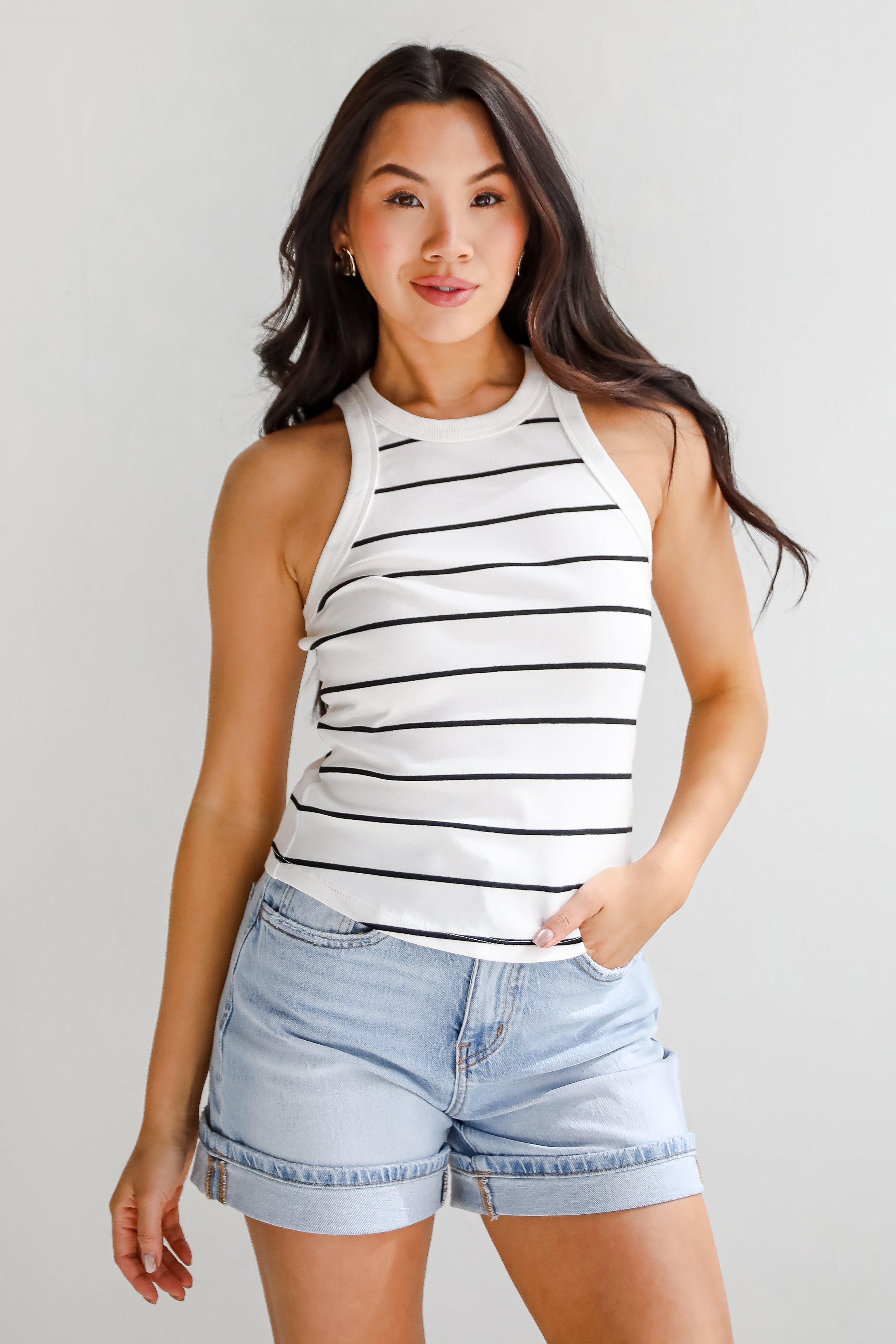 FINAL SALE - Lexi Everyday White/Black Striped Tank