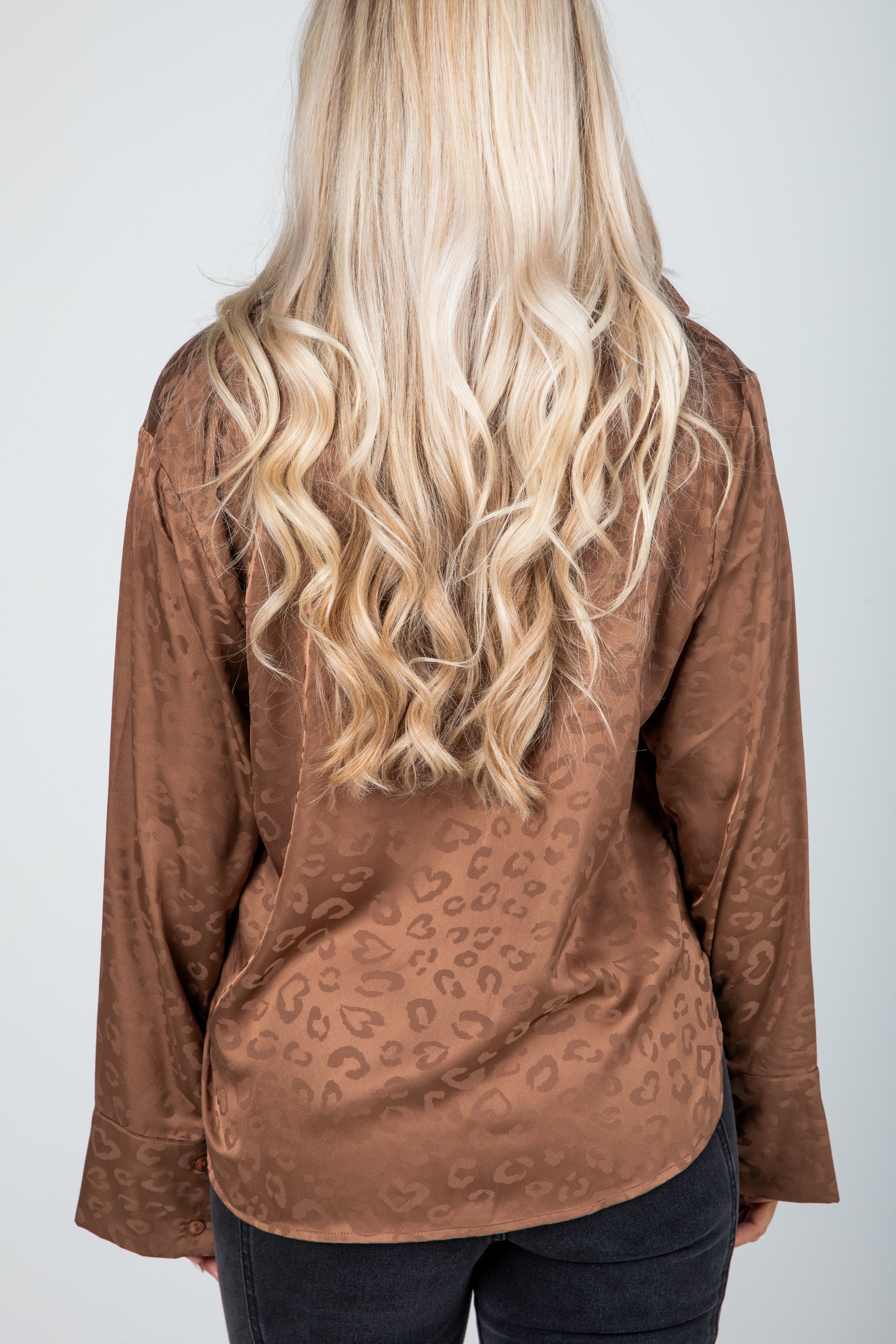 FINAL SALE - Wild And Free Brown Satin Leopard Button-Up Blouse