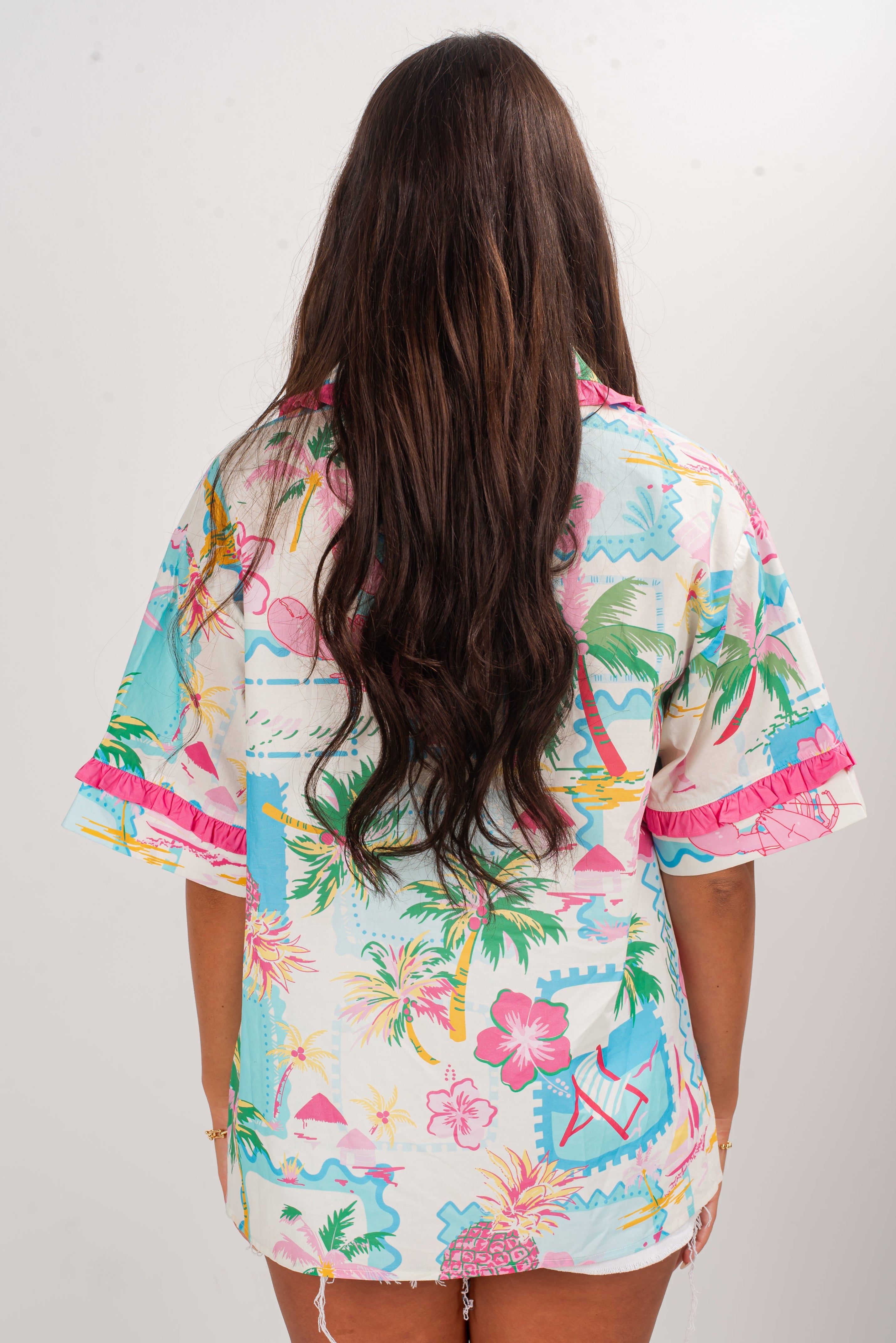 FINAL SALE - Sunkissed Pink Tropical Tie Blouse - DU DEAL