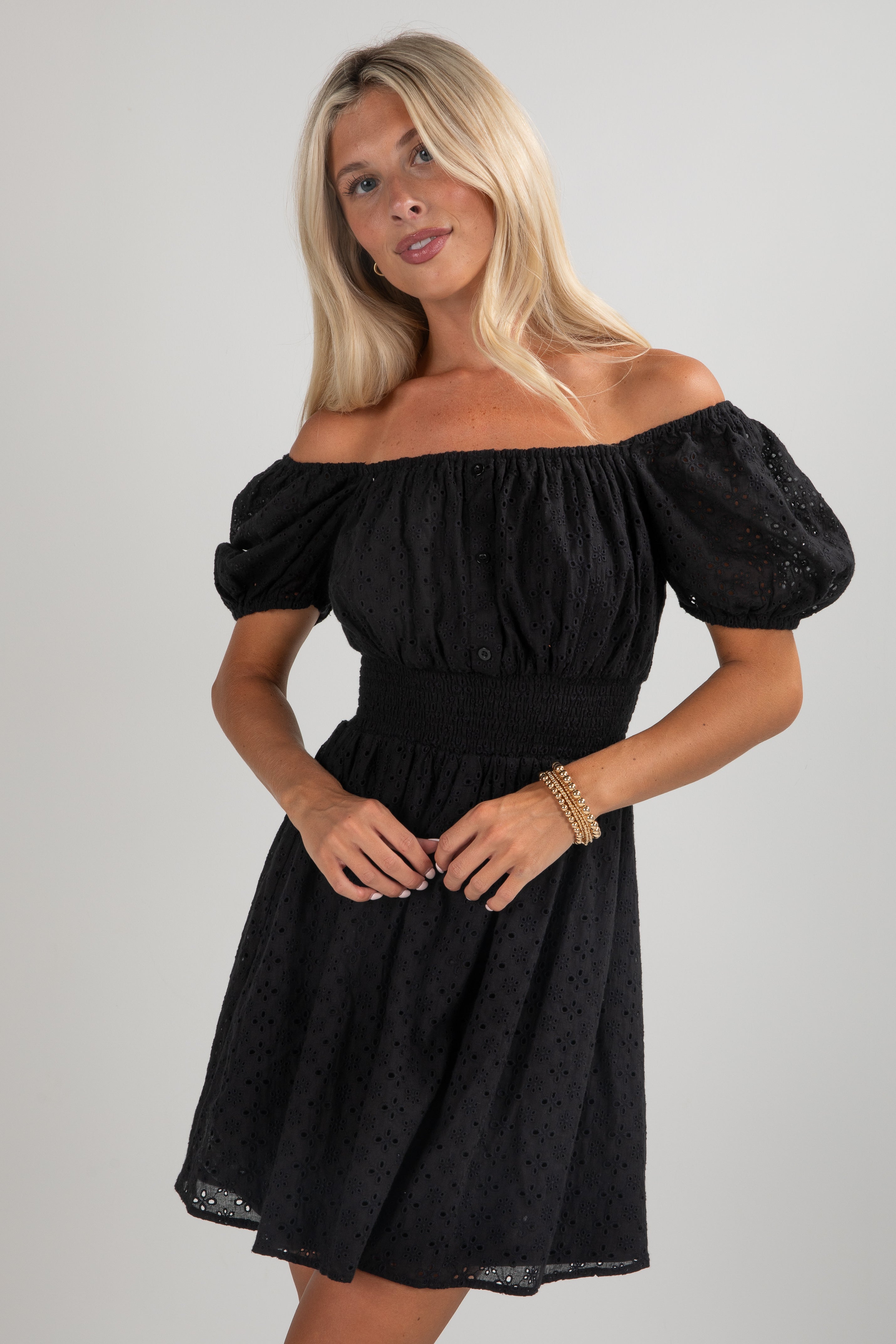 FINAL SALE - Sweet Like Honey Black Eyelet Mini Dress