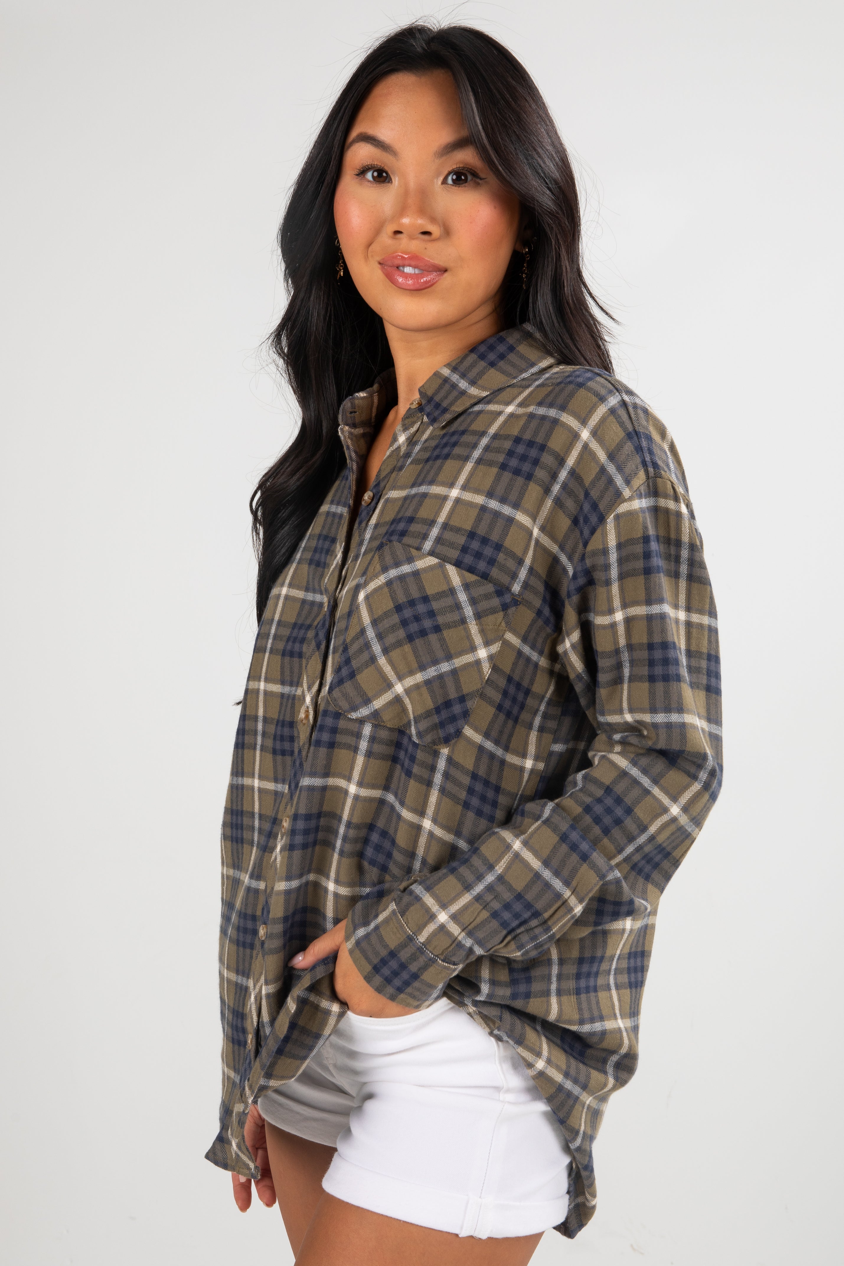 FINAL SALE - Coming Back For You Olive Plaid Flannel