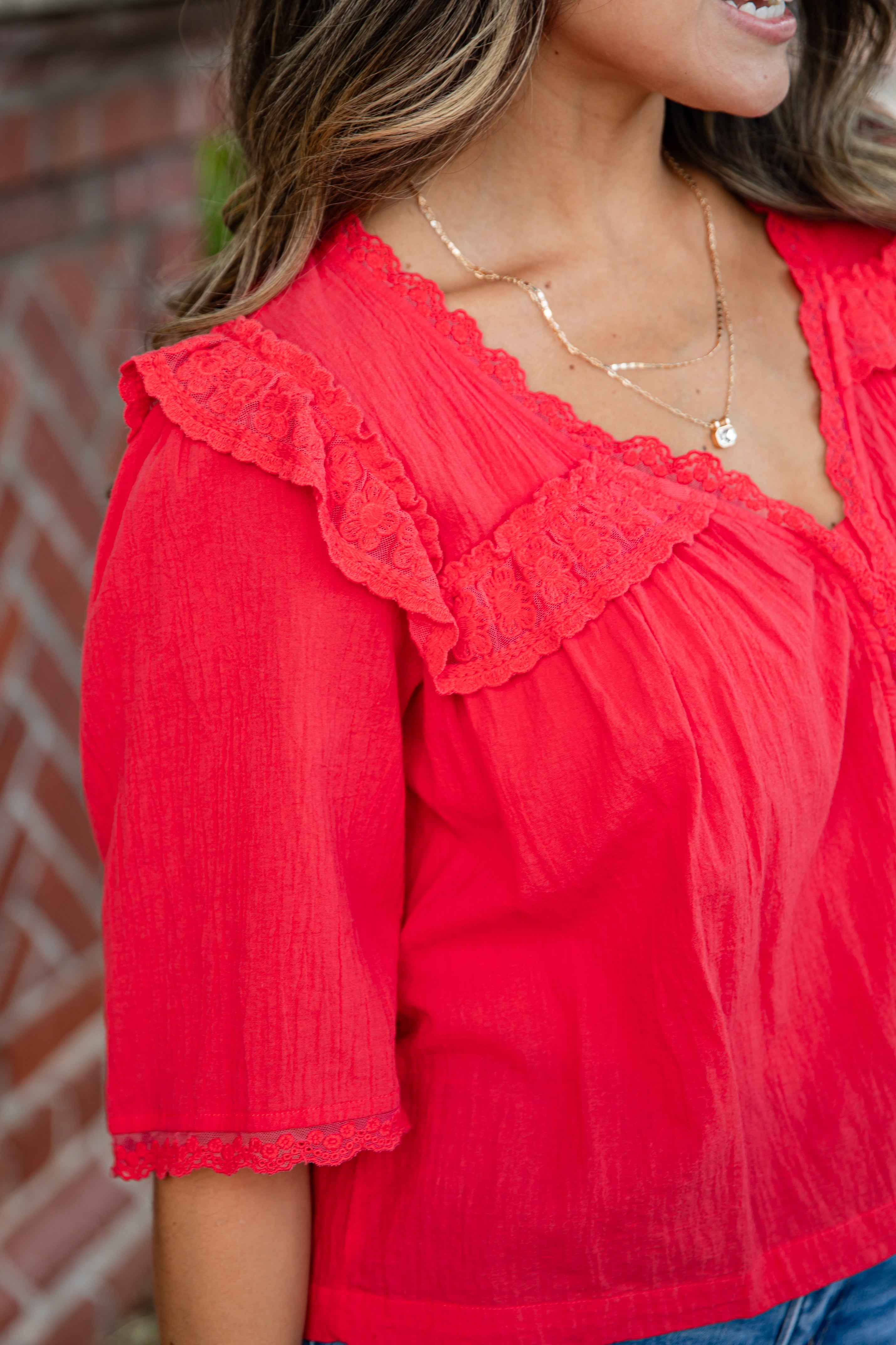 FINAL SALE - Gracefully As She Goes Red Lace Blouse