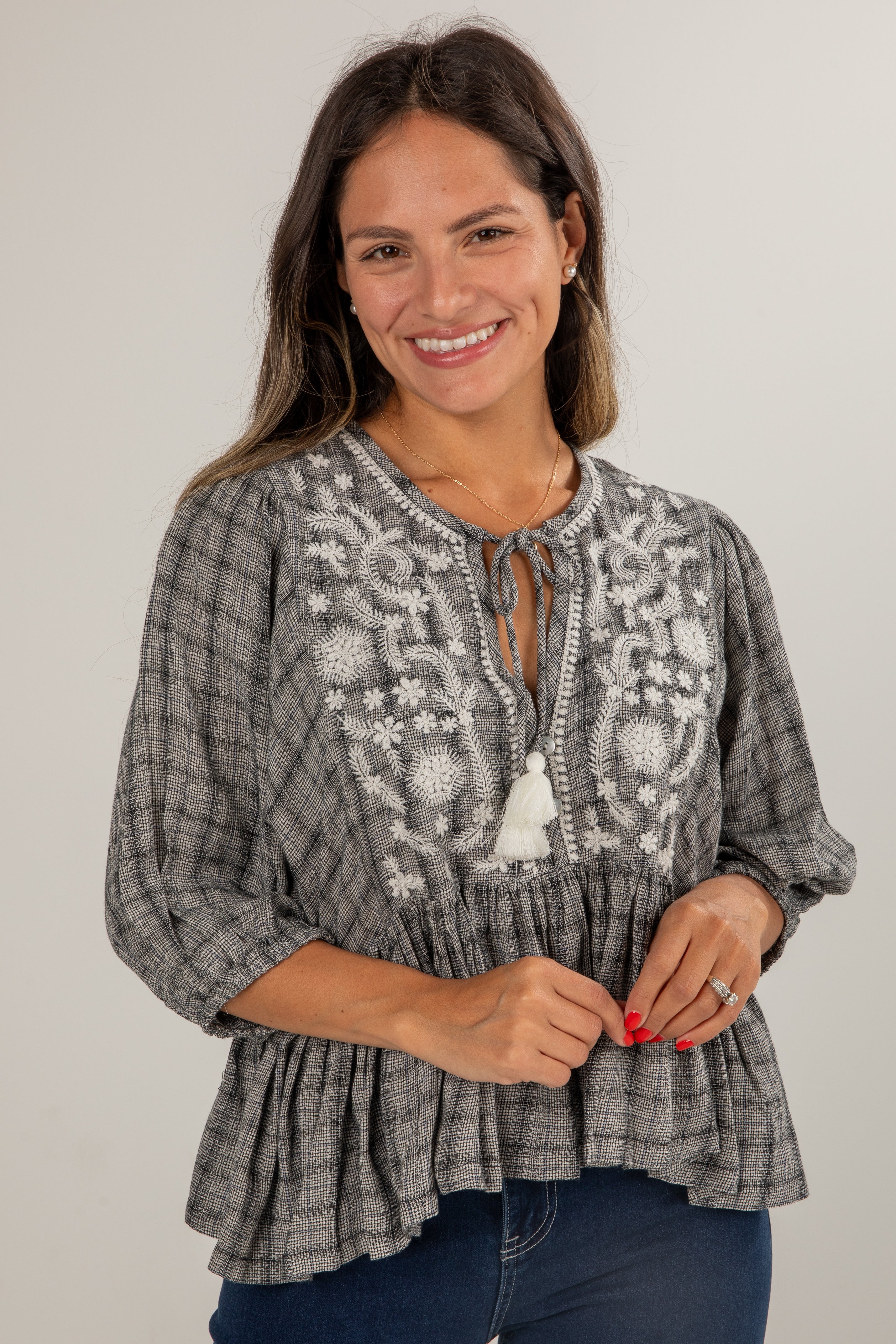 FINAL SALE - Take A Moment Black Plaid Blouse