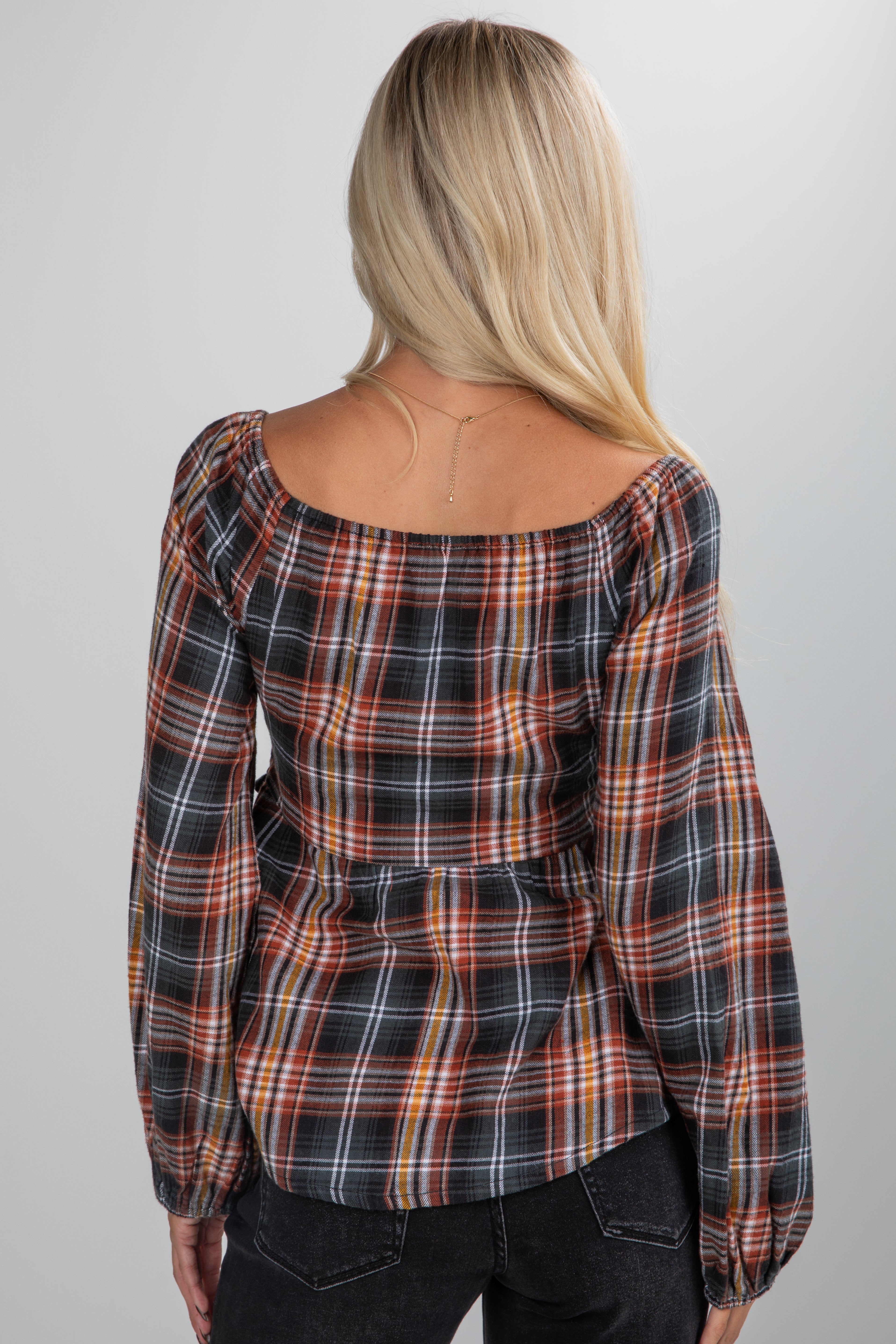 FINAL SALE - So Authentic Olive Plaid Smocked Blouse