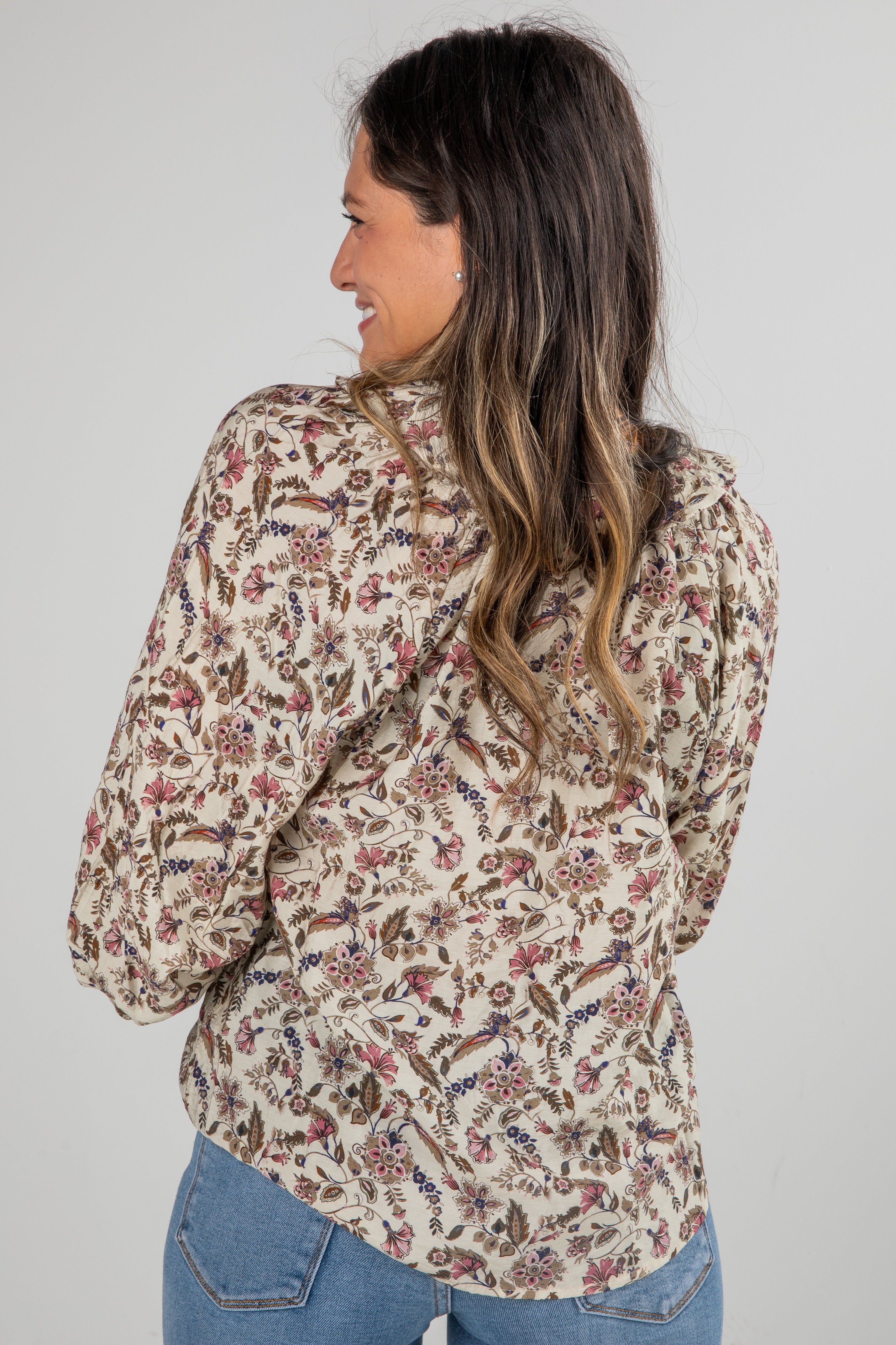 FINAL SALE - Blooming Gently Natural Floral Blouse