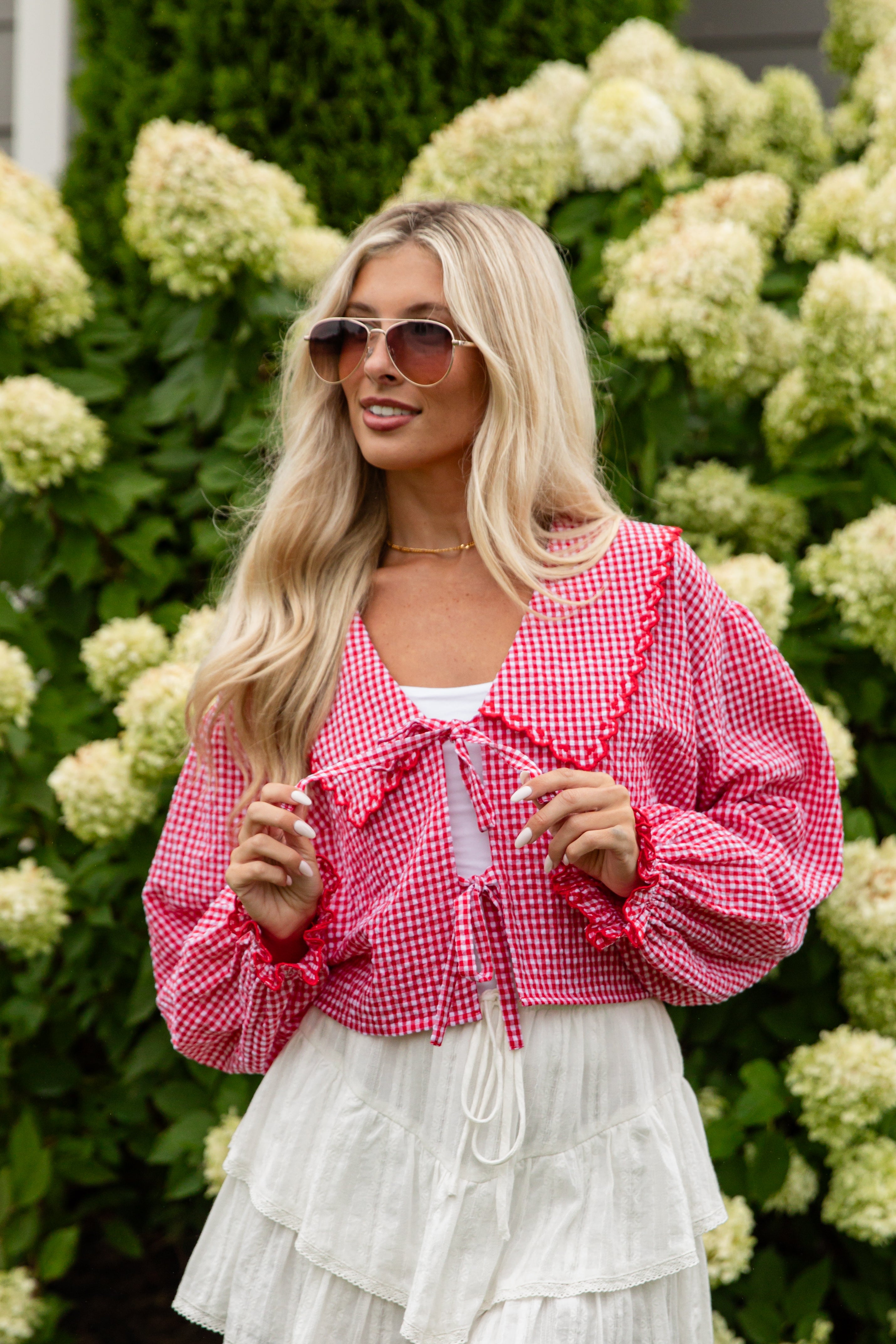 FINAL SALE - Devoted Lover Red Gingham Tie Blouse