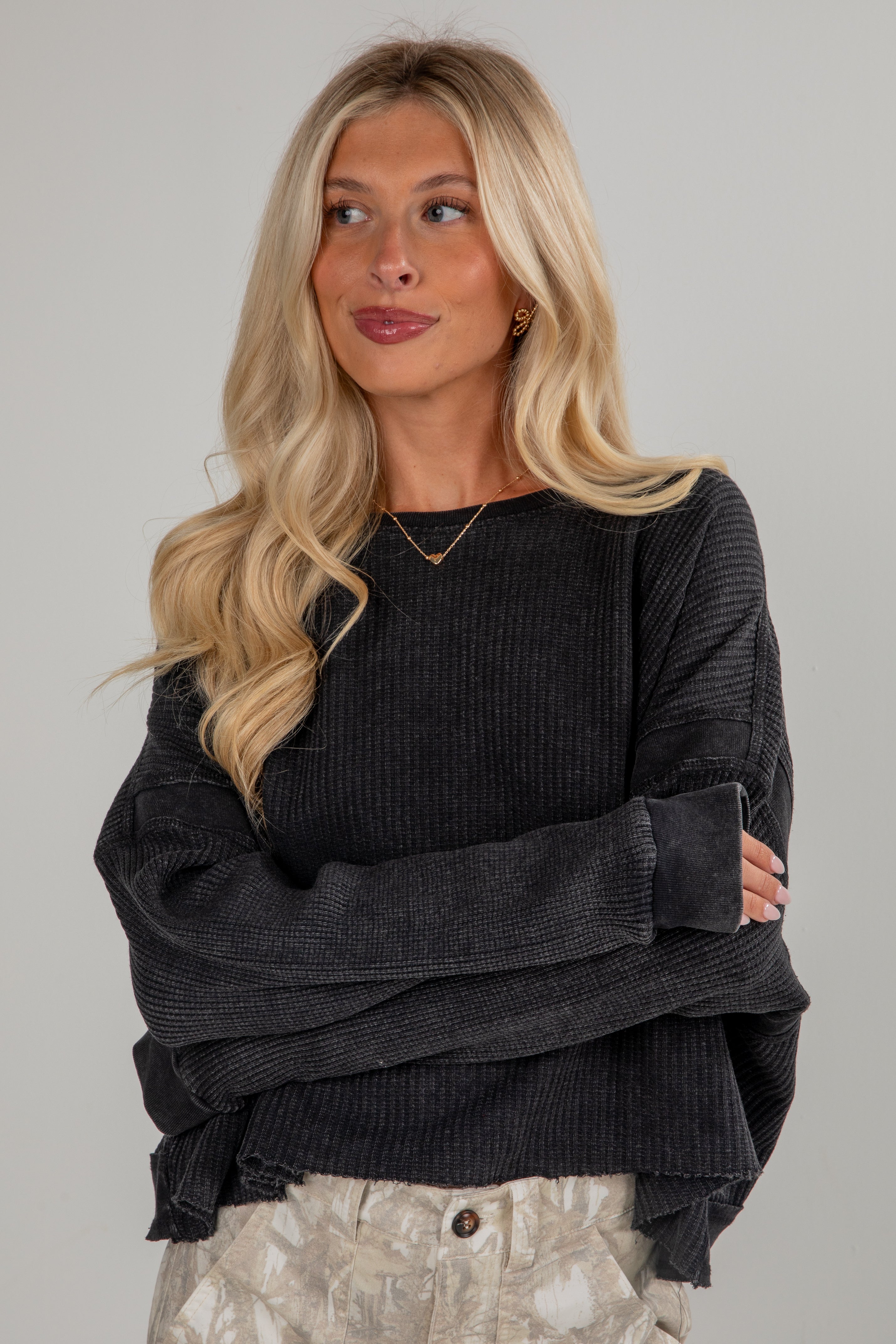 FINAL SALE - Your Own Time Waffle Knit Open Back Top