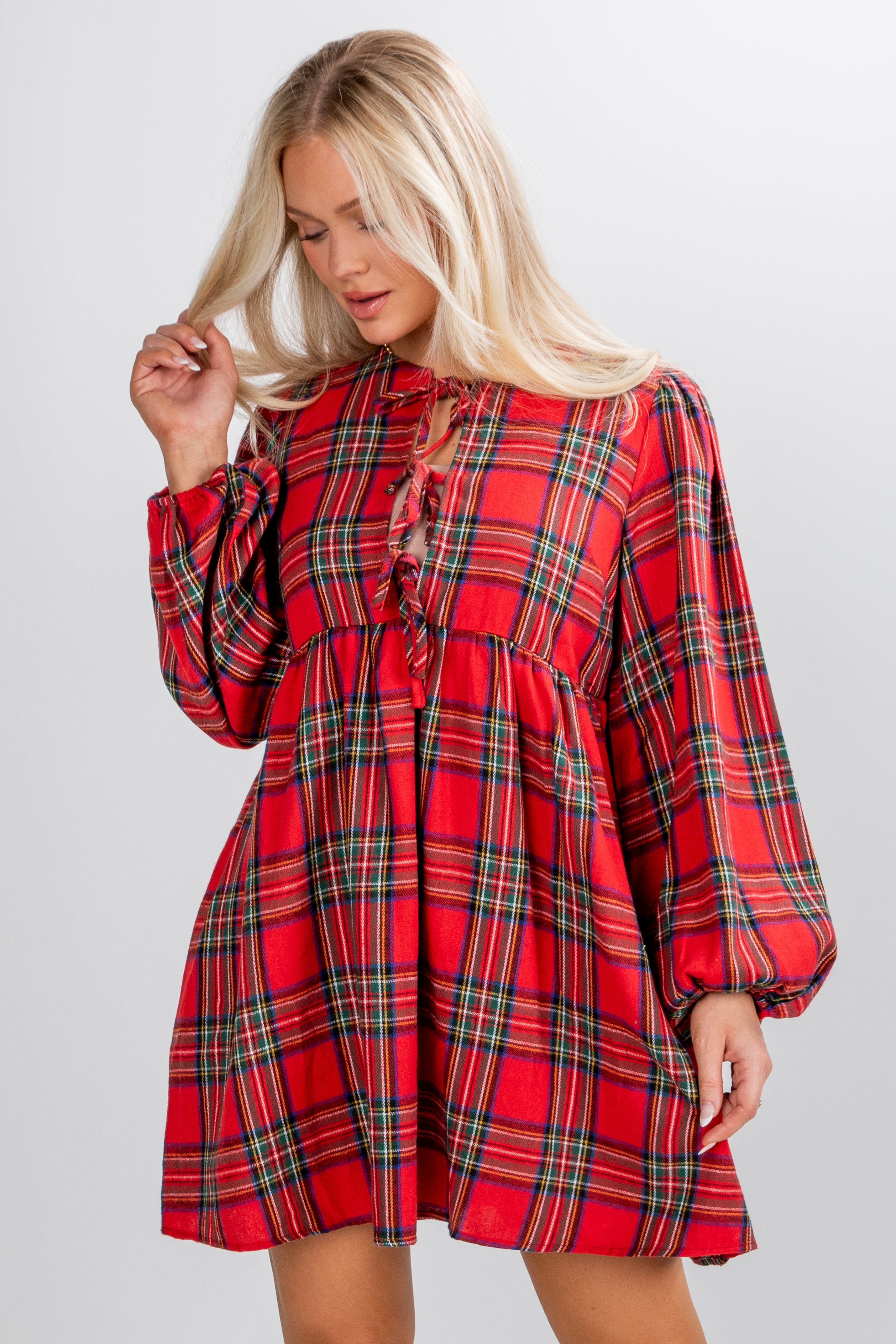 FINAL SALE - Very Merry Moments Plaid Babydoll Mini Dress