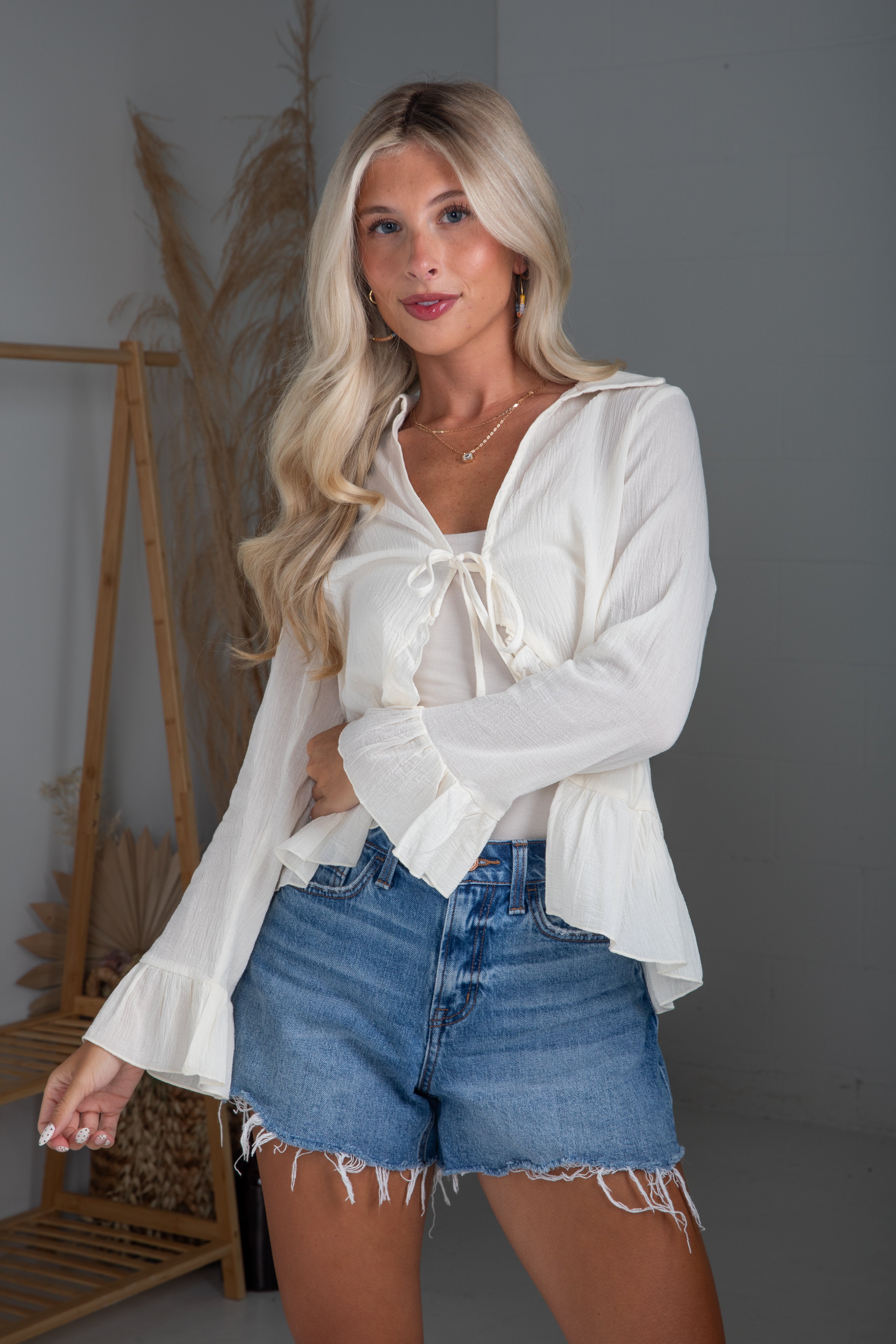 FINAL SALE - Do It Over Again Cream Tie Front Blouse