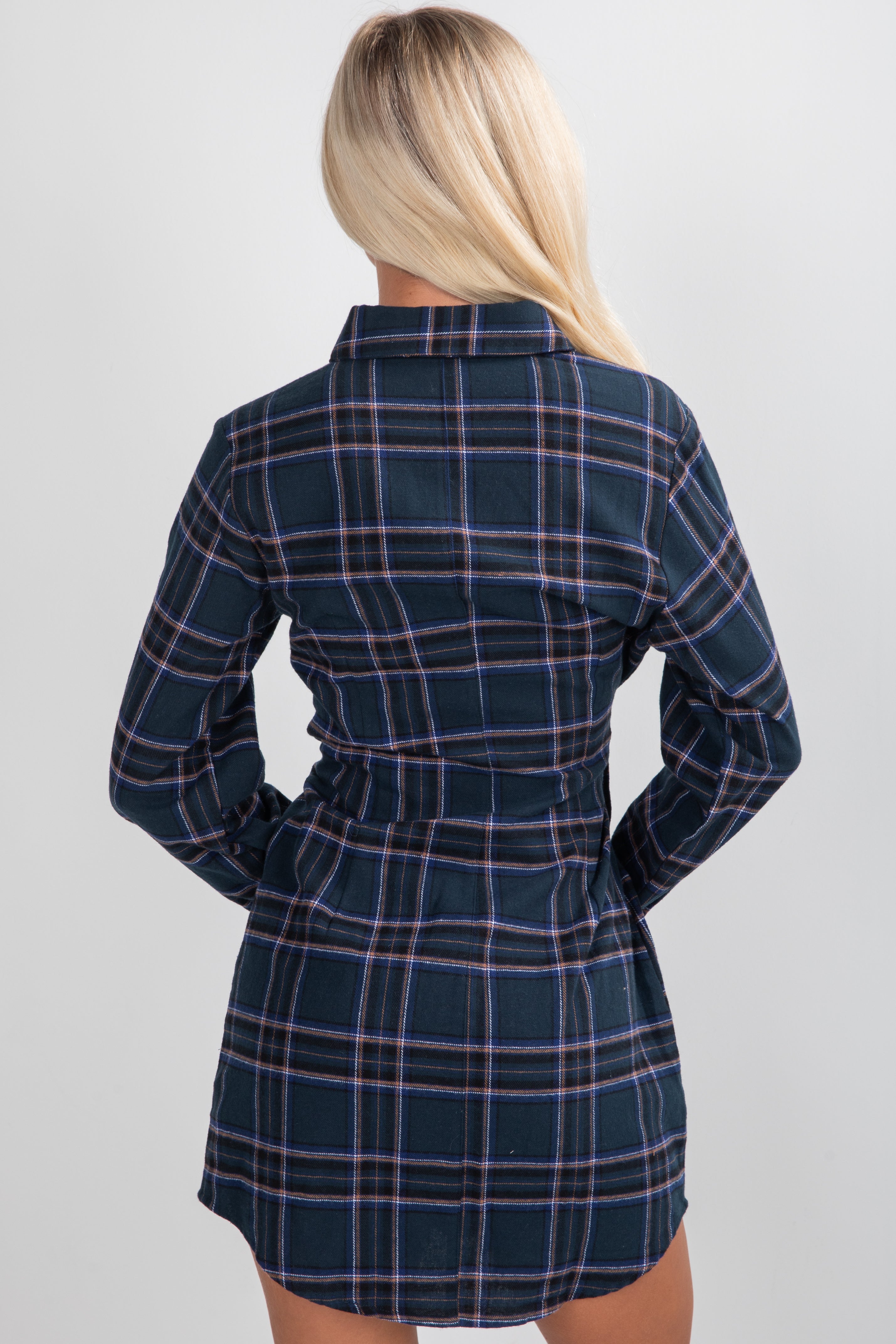FINAL SALE - Calling On You Teal Plaid Flannel Mini Dress