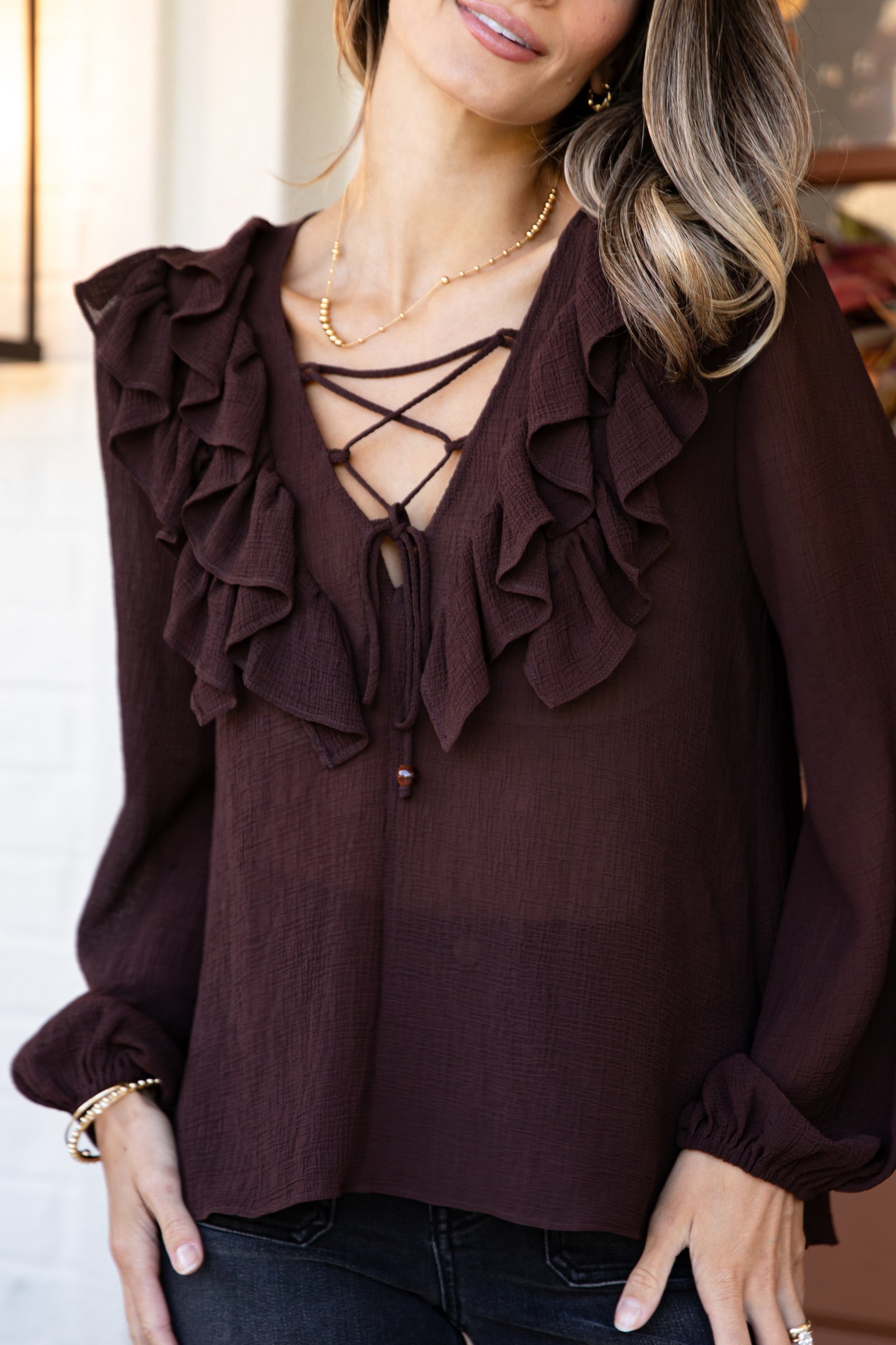 FINAL SALE - Jump At The Chance Brown Blouse