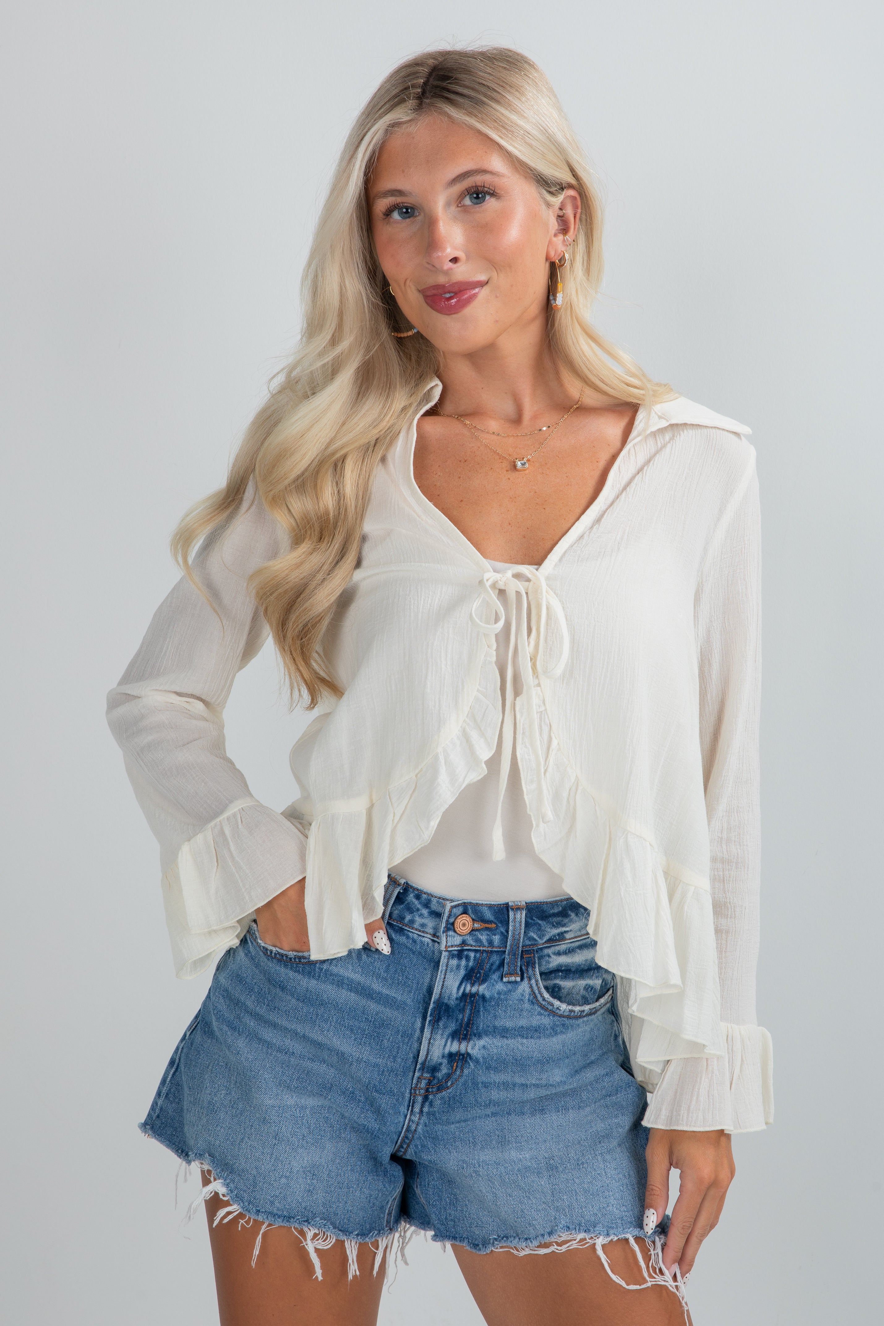 FINAL SALE - Do It Over Again Cream Tie Front Blouse