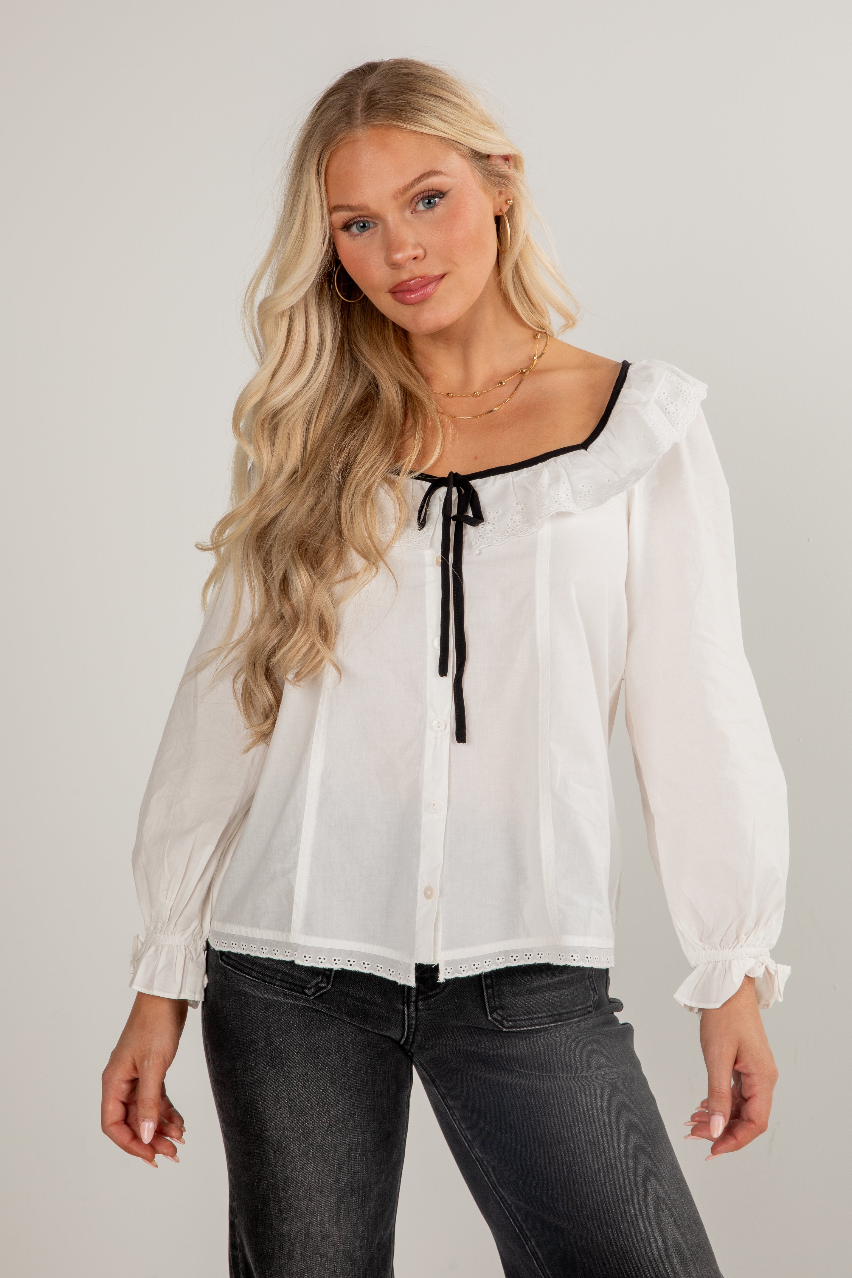 FINAL SALE - Dream About You Off White Eyelet Blouse