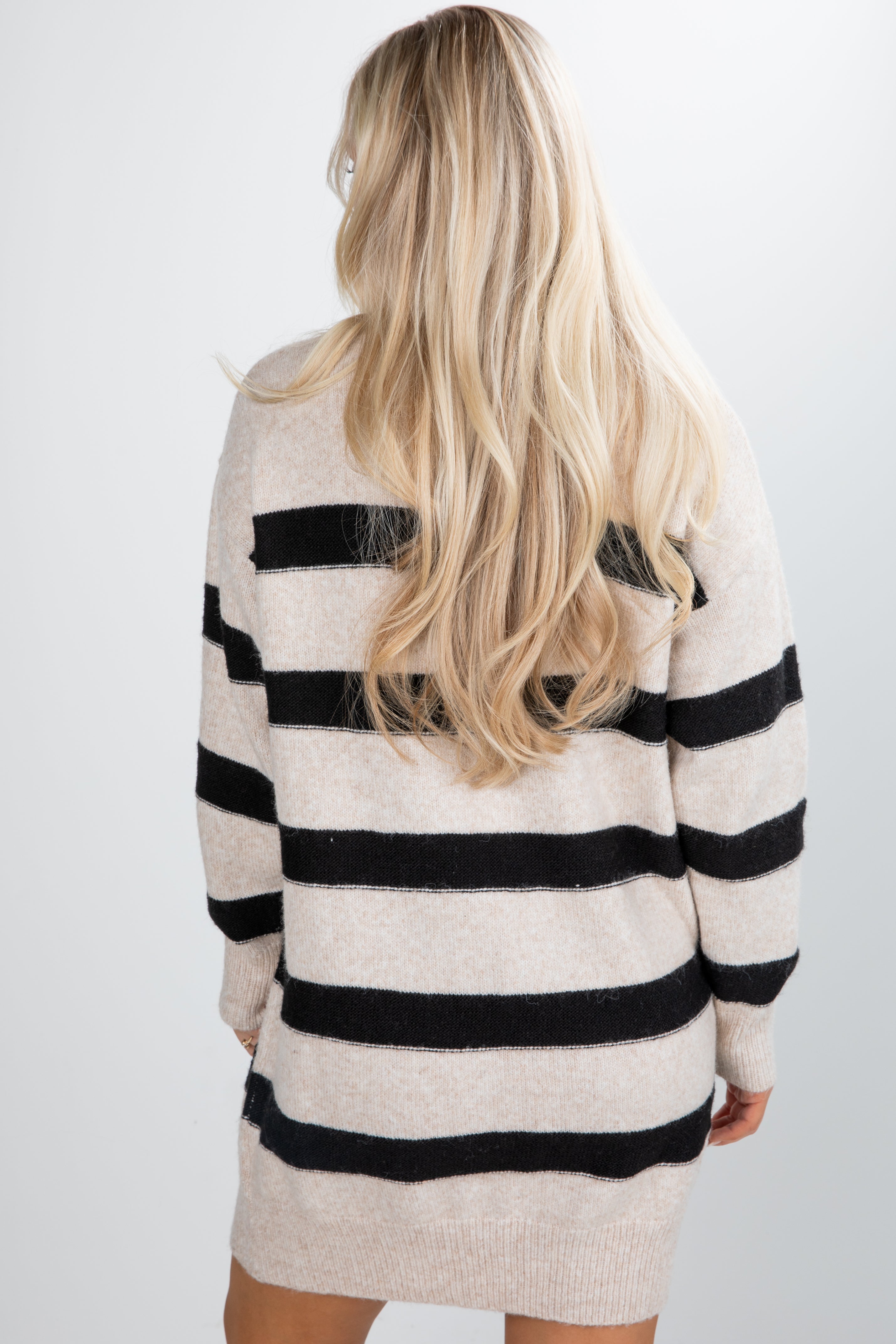 FINAL SALE - Take A Moment Oatmeal Striped Sweater Dress